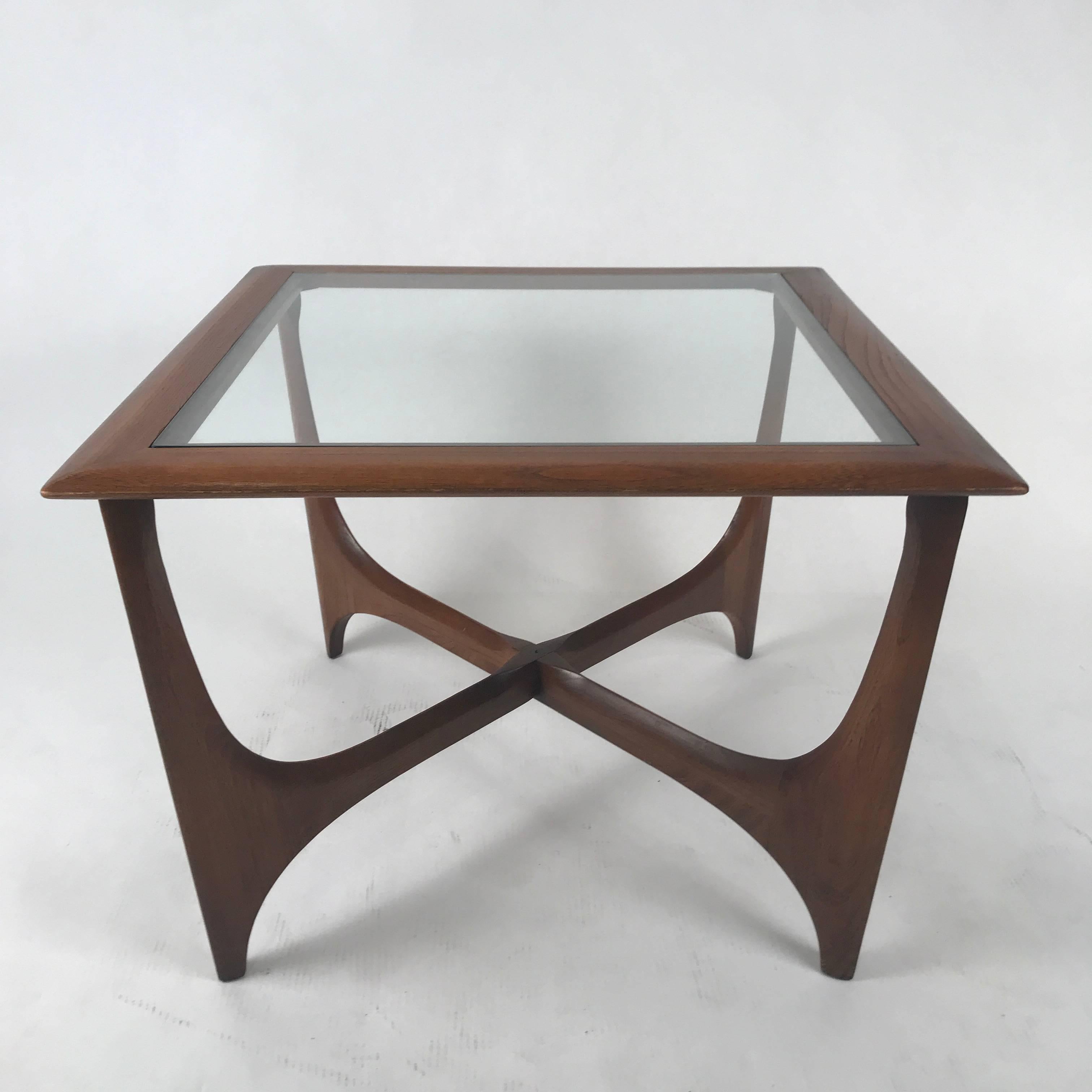 Mid-Century Modern Sculptural Midcentury Modern Walnut and Glass End or Side Table by Lane, 1967