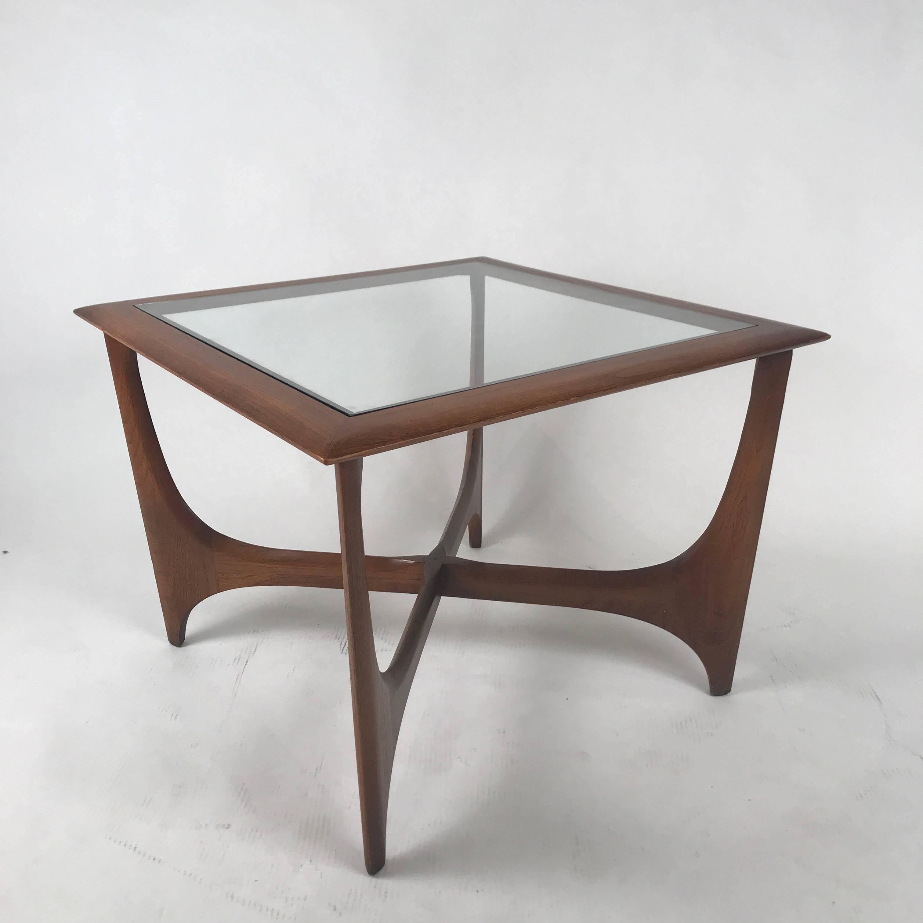 American Sculptural Midcentury Modern Walnut and Glass End or Side Table by Lane, 1967