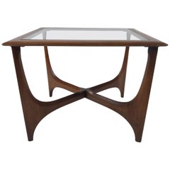 Sculptural Midcentury Modern Walnut and Glass End or Side Table by Lane, 1967