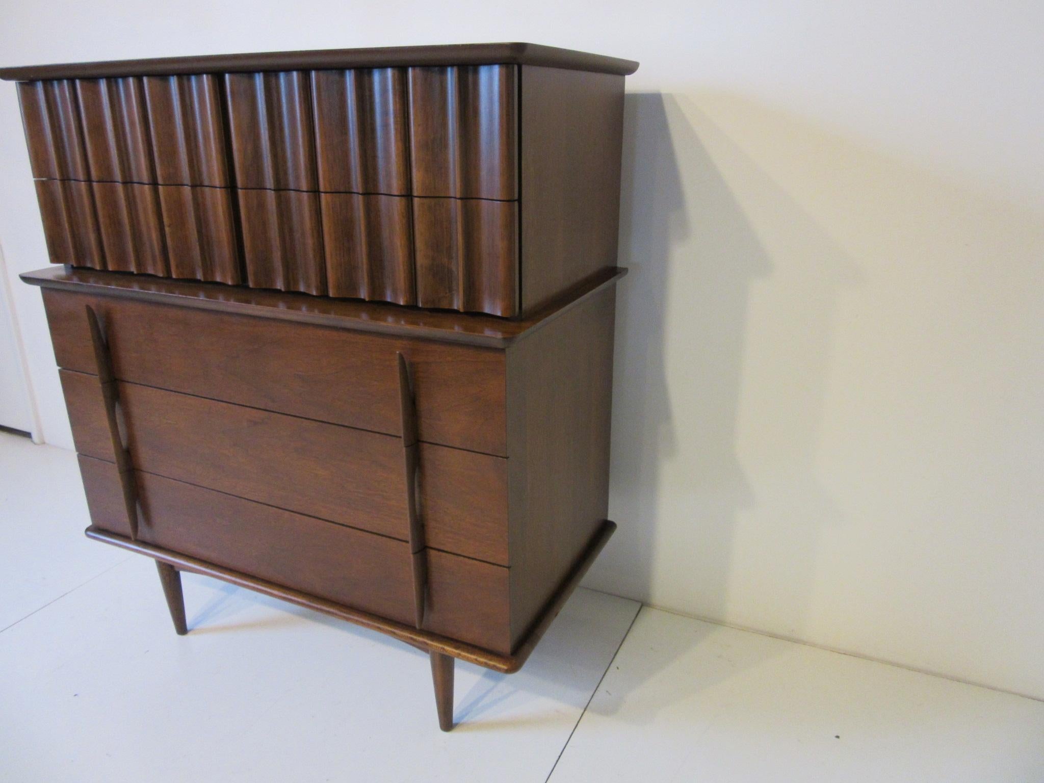 Mid-Century Modern Sculptural Midcentury Tall Chest on Chest Dresser