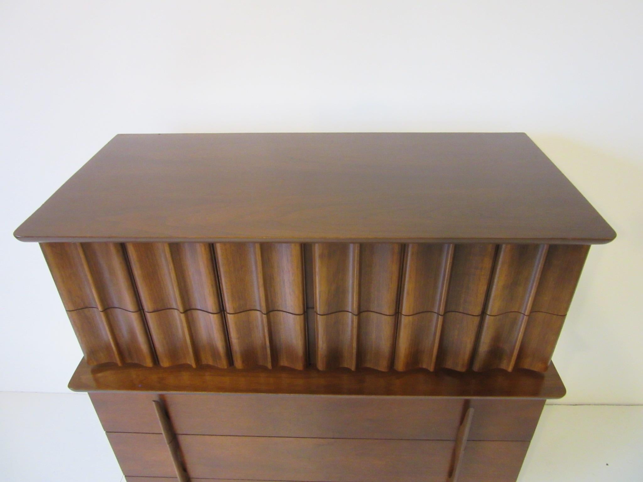 American Sculptural Midcentury Tall Chest on Chest Dresser