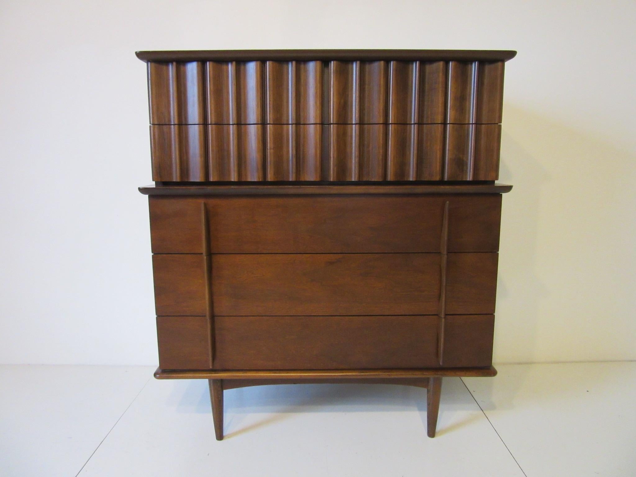 Sculptural Midcentury Tall Chest on Chest Dresser 3