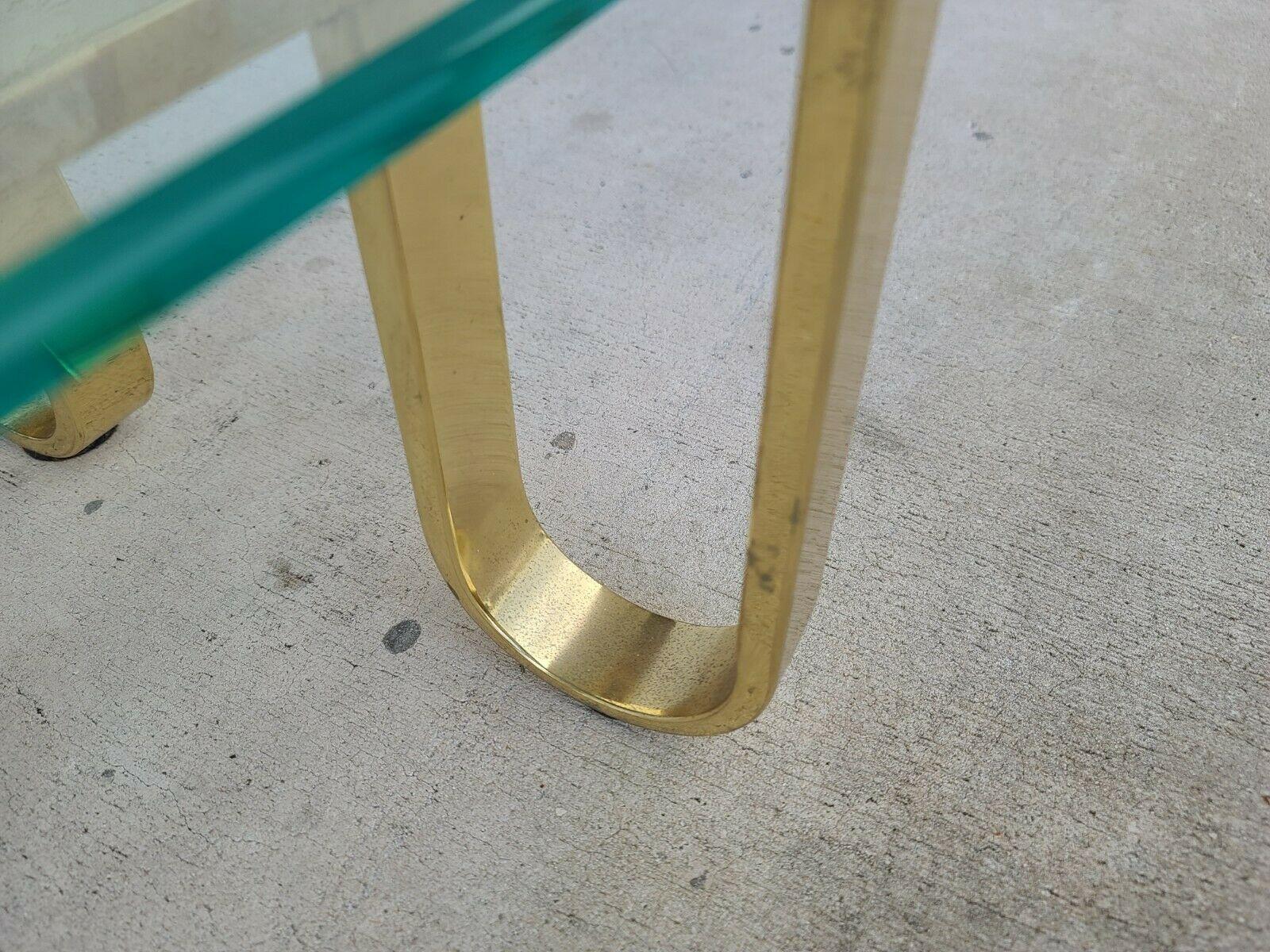 Sculptural Milo Baughman Style Brass Glass Console Sofa Table 6