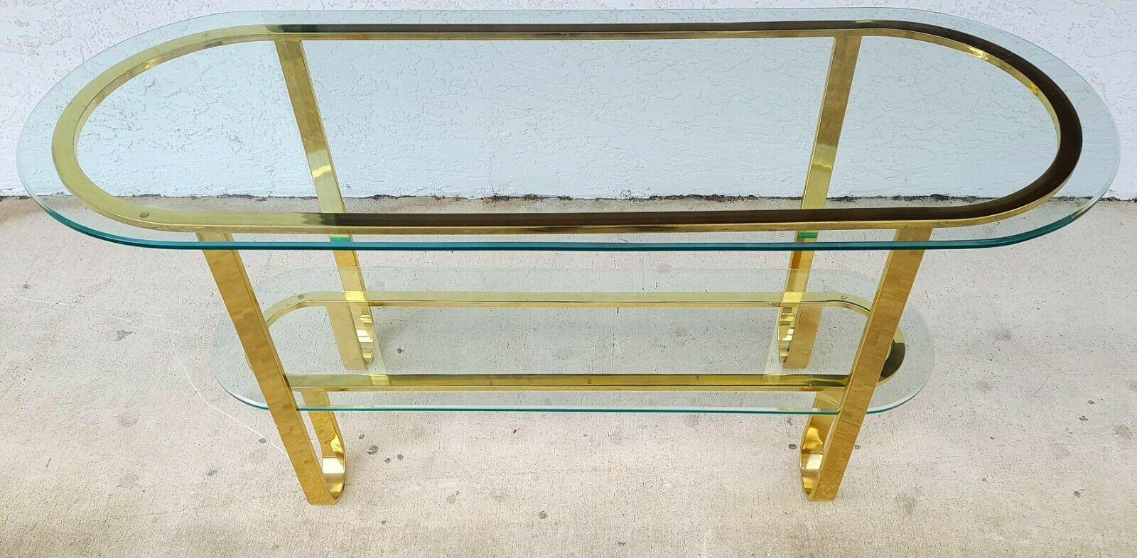 Mid-Century Modern Sculptural Milo Baughman Style Brass Glass Console Sofa Table