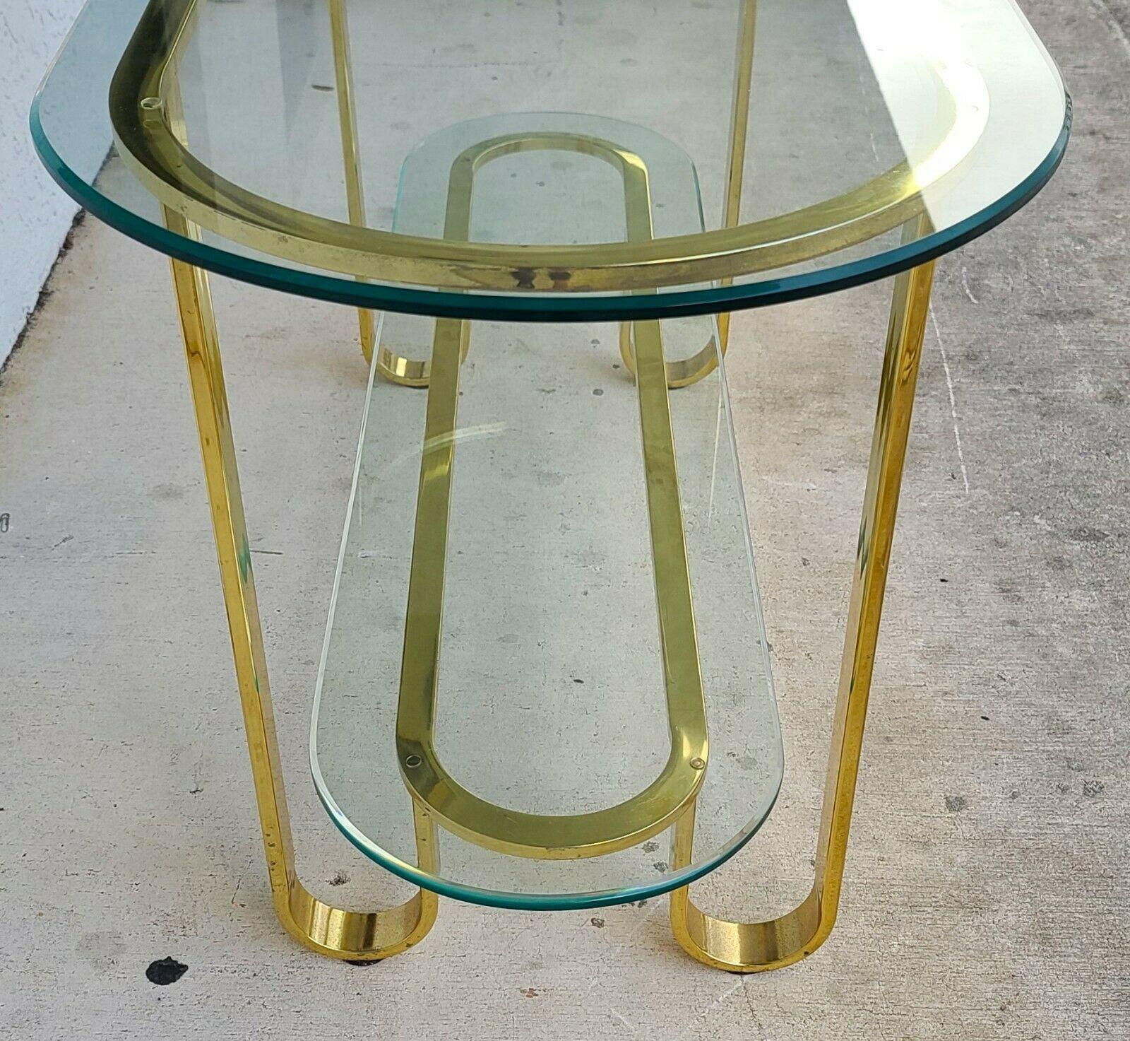Late 20th Century Sculptural Milo Baughman Style Brass Glass Console Sofa Table