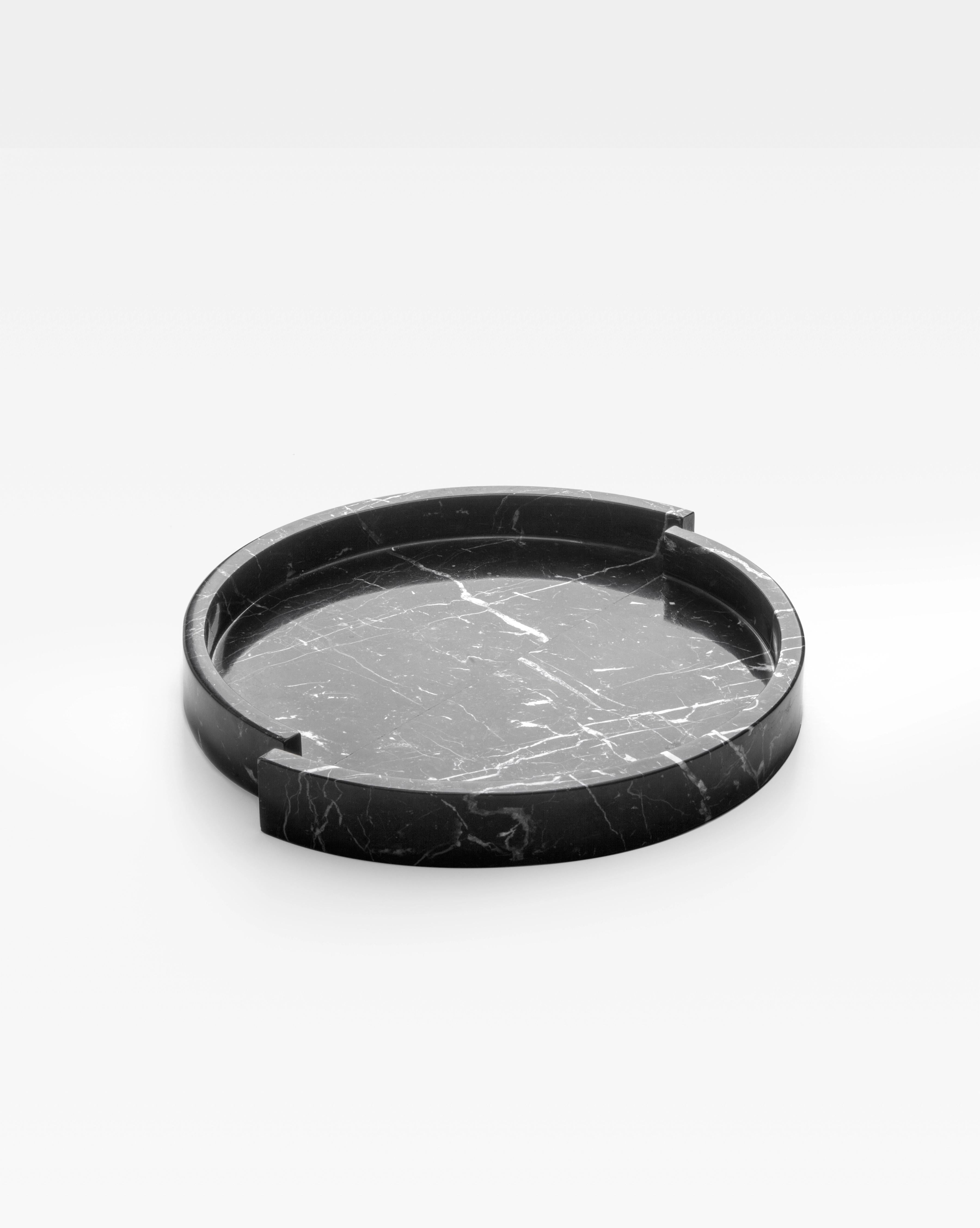 Contemporary Sculptural Minimalist Marble Bowl in Black Marble, Made in Italy by Sandro Lopez For Sale