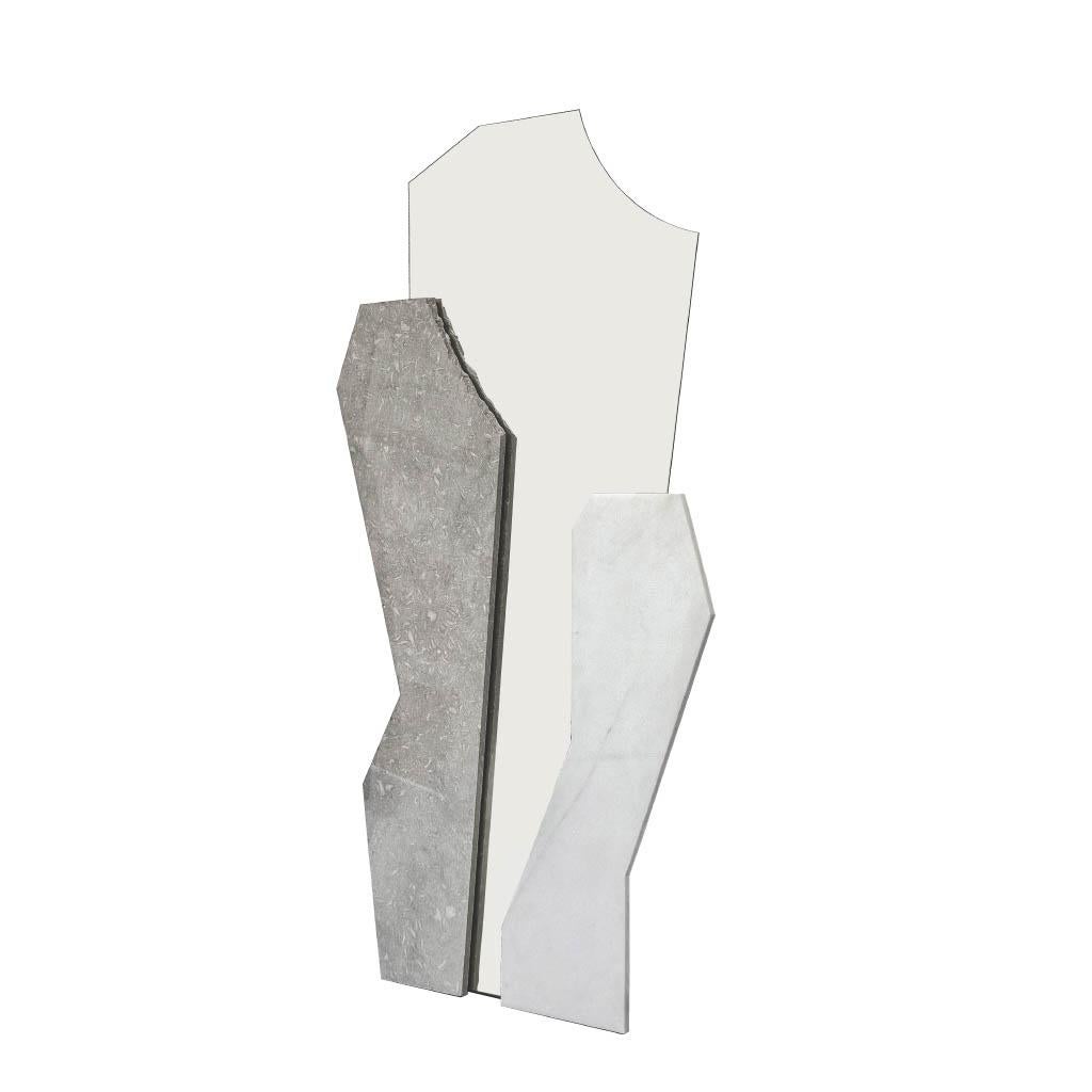 Sculptural Mirror E by Alexandra Madirazza
Dimensions: D 5 x W 90 x H 190 cm.
Materials: Marble, mirror.

The sculptural mirrors are made from leftover marble - no two stones will ever be the same. They will vary in size, color, and surface. The