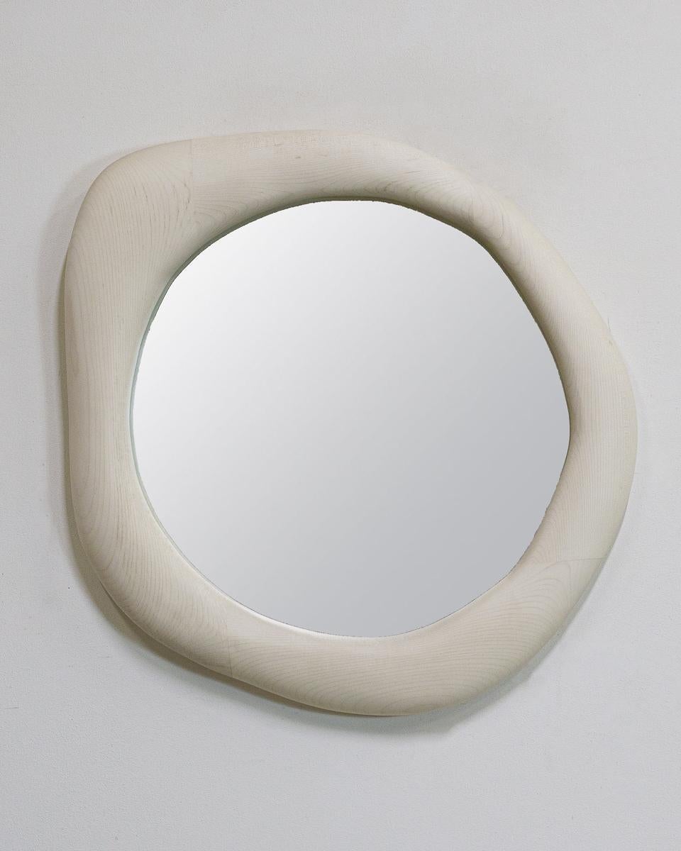 German Sculptural Mirror in Bleached Maple For Sale