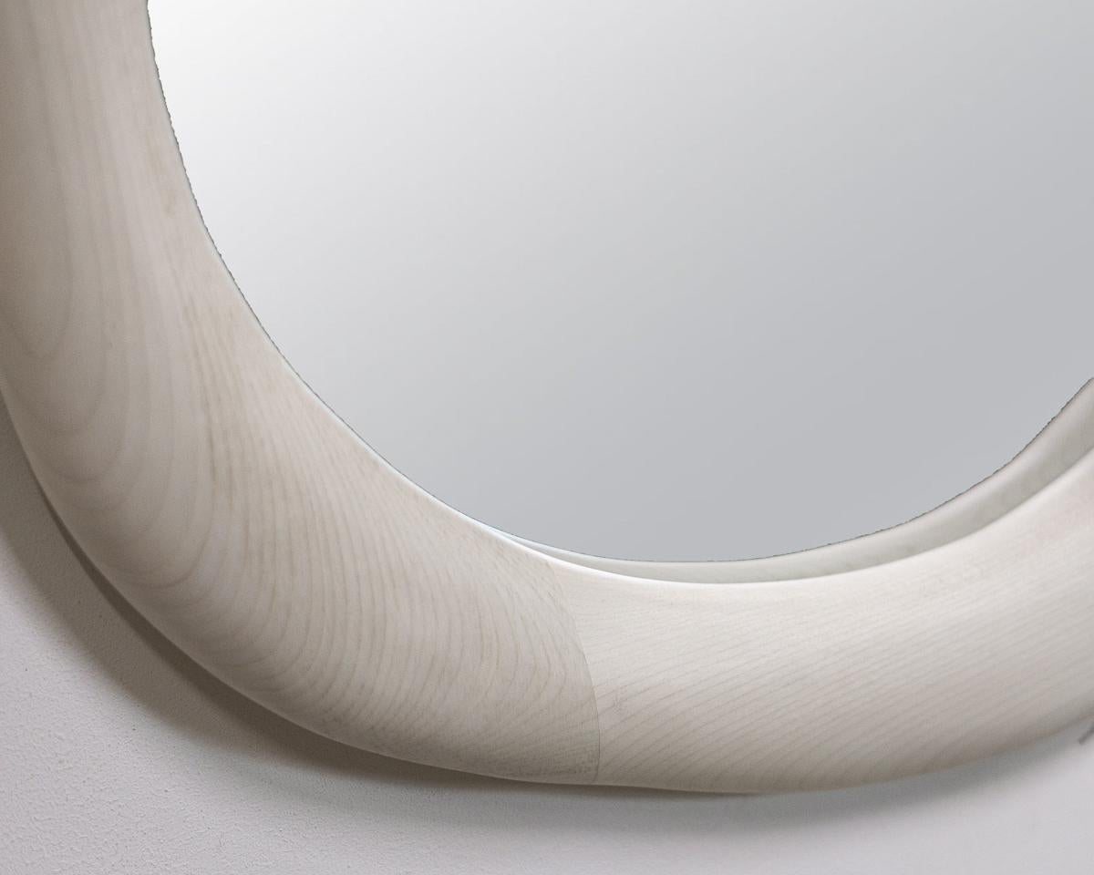 Woodwork Sculptural Mirror in Bleached Maple For Sale