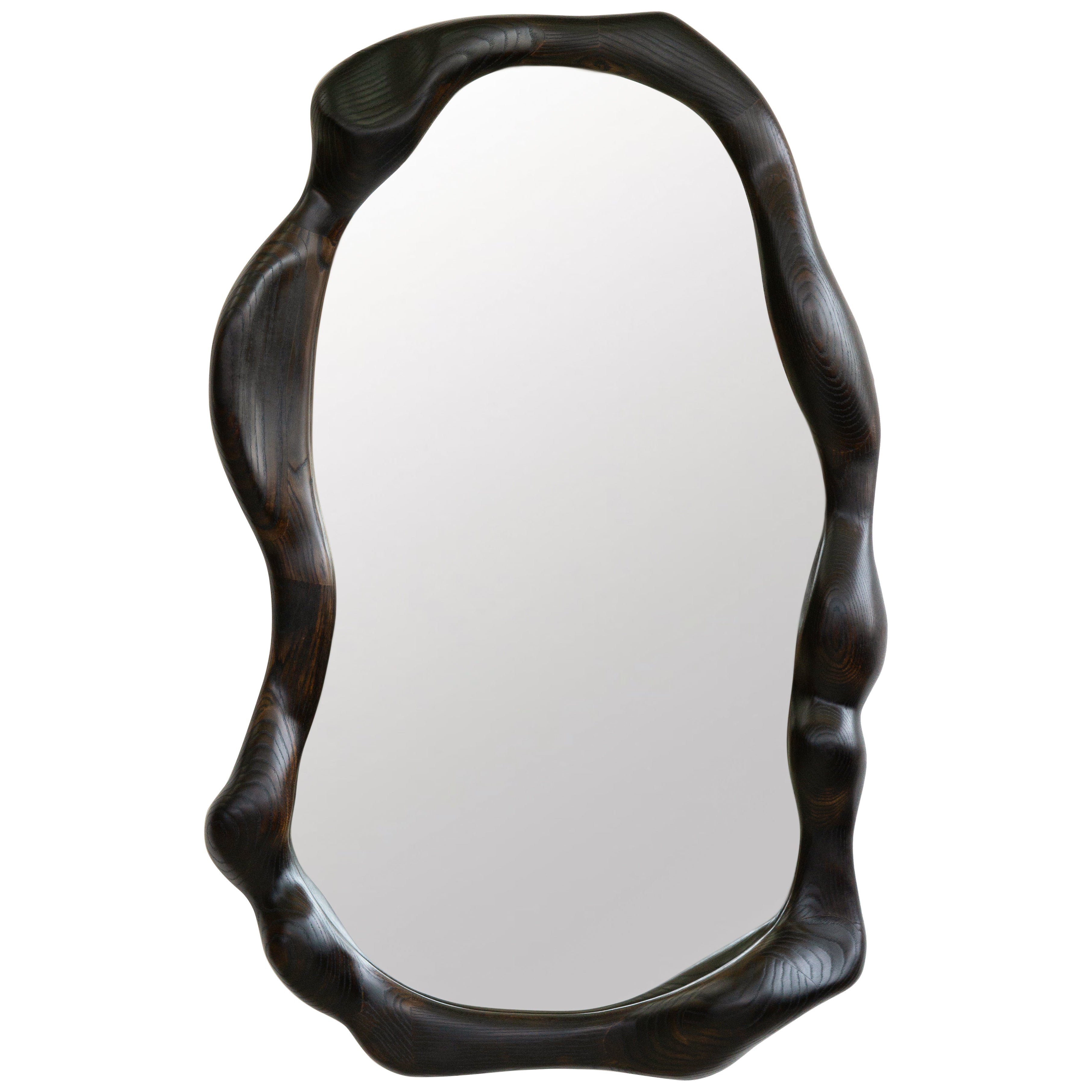 Sculptural Wall Mirror by Alexander Knysch in Charred Oak Design