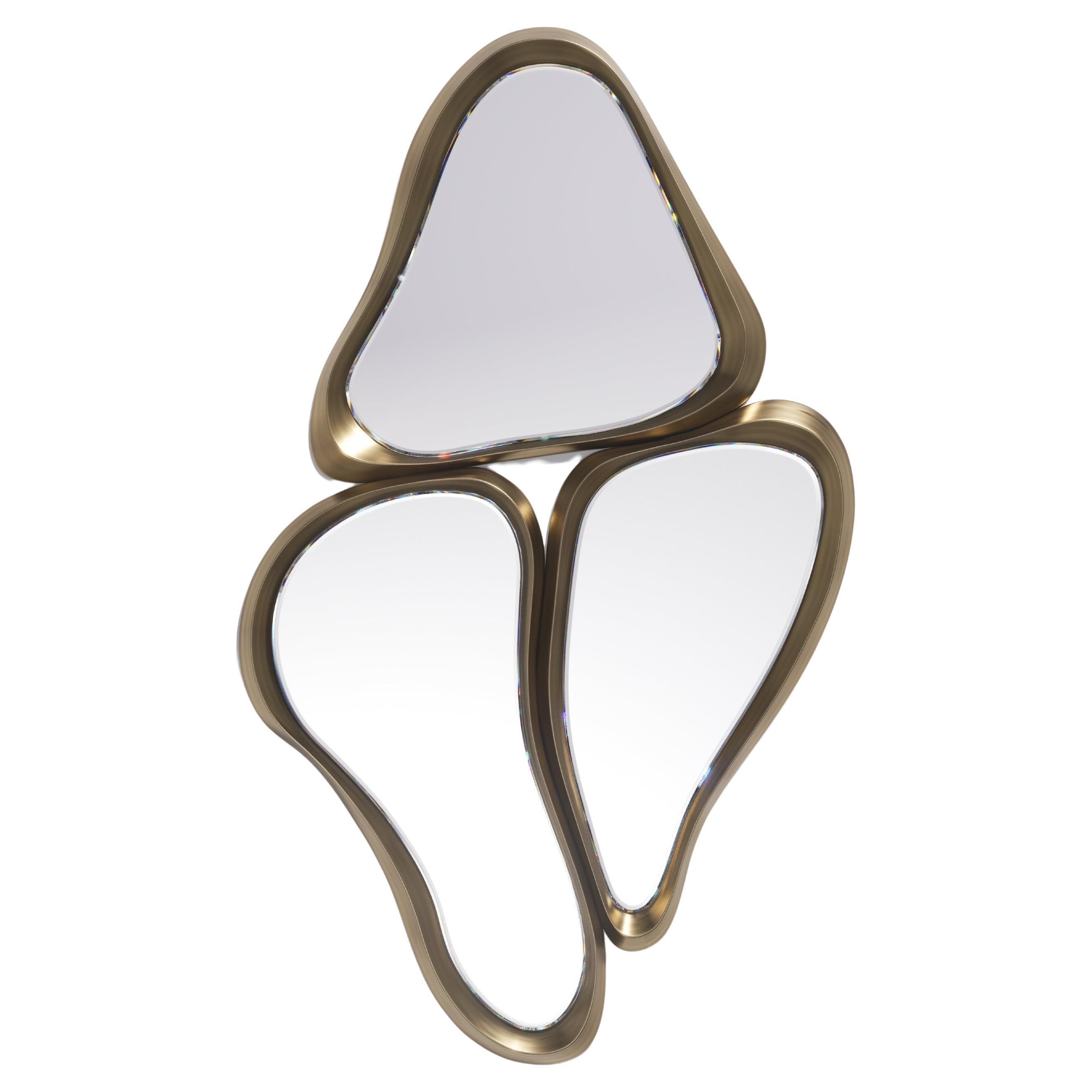 Art Deco Sculptural Mirror in Cream Shagreen and Bronze-Patina Brass by Kifu Paris For Sale