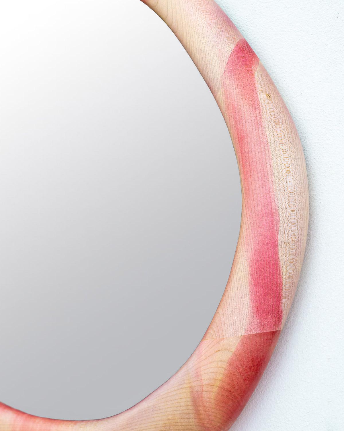Organic Modern Sculptural Mirror made of Maple Wood - Painted with Wood Stain For Sale