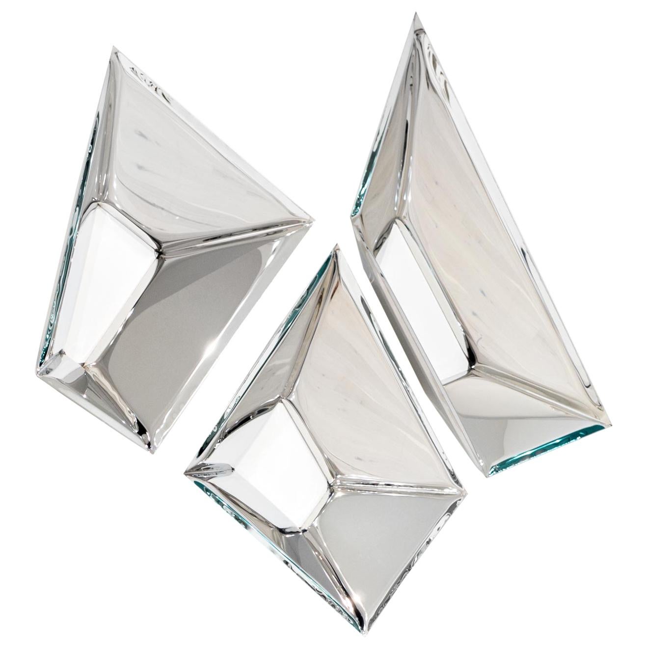 Miroirs sculpturaux 'les cristaux' en acier inoxydable de Zieta Prozessdesign '3'