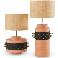 Sculptural Modern Brutalist Terracotta Punk Table lamp Set