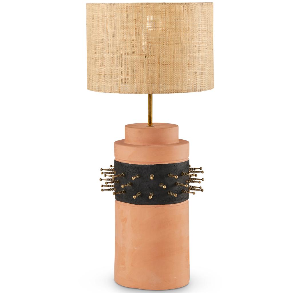 Contemporary Sculptural Modern Brutalist Terracotta Punk Table lamp Set For Sale