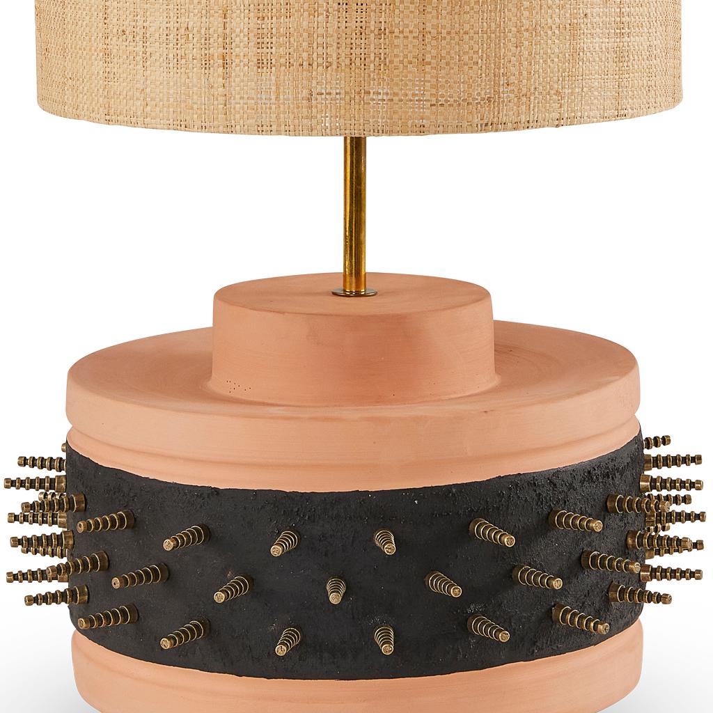 South African Sculptural Modern Brutalist Terracotta Punk Table lamp Short For Sale