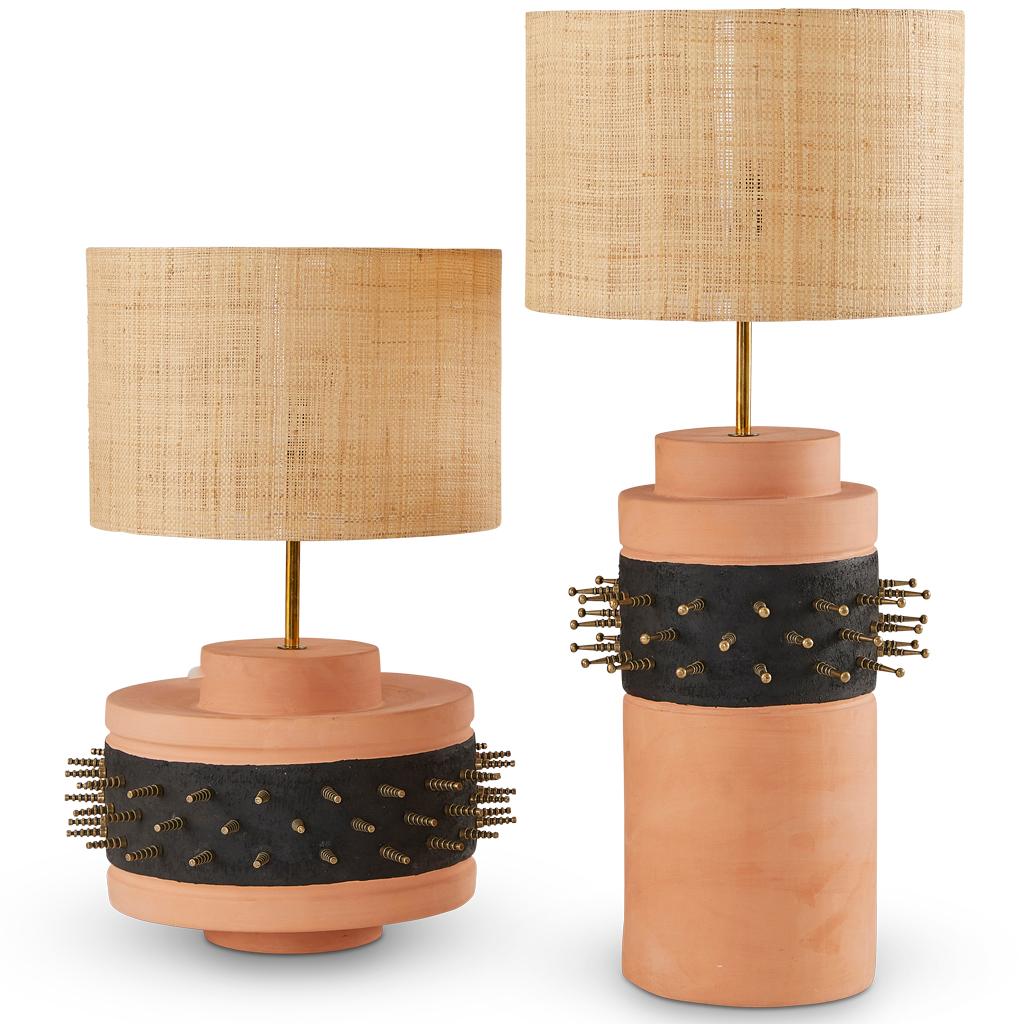 Organic Modern Sculptural Modern Brutalist Terracotta Punk Table lamp Tall For Sale