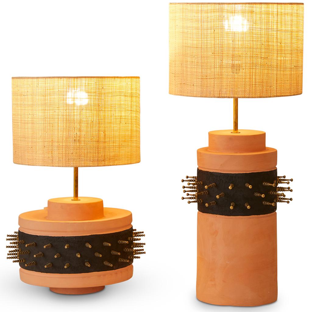 South African Sculptural Modern Brutalist Terracotta Punk Table lamp Tall For Sale