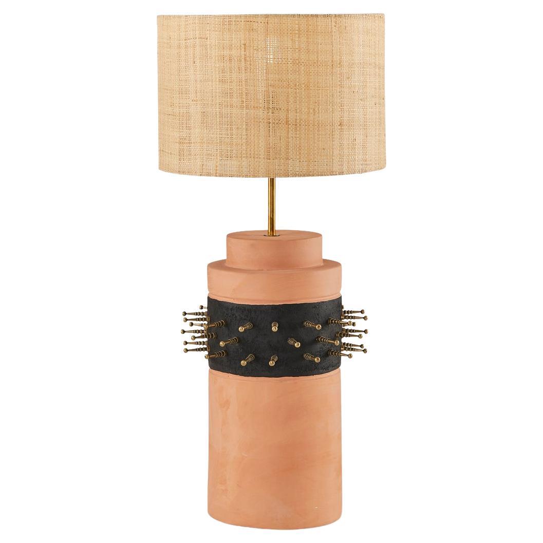 Sculptural Modern Brutalist Terracotta Punk Table lamp Tall For Sale