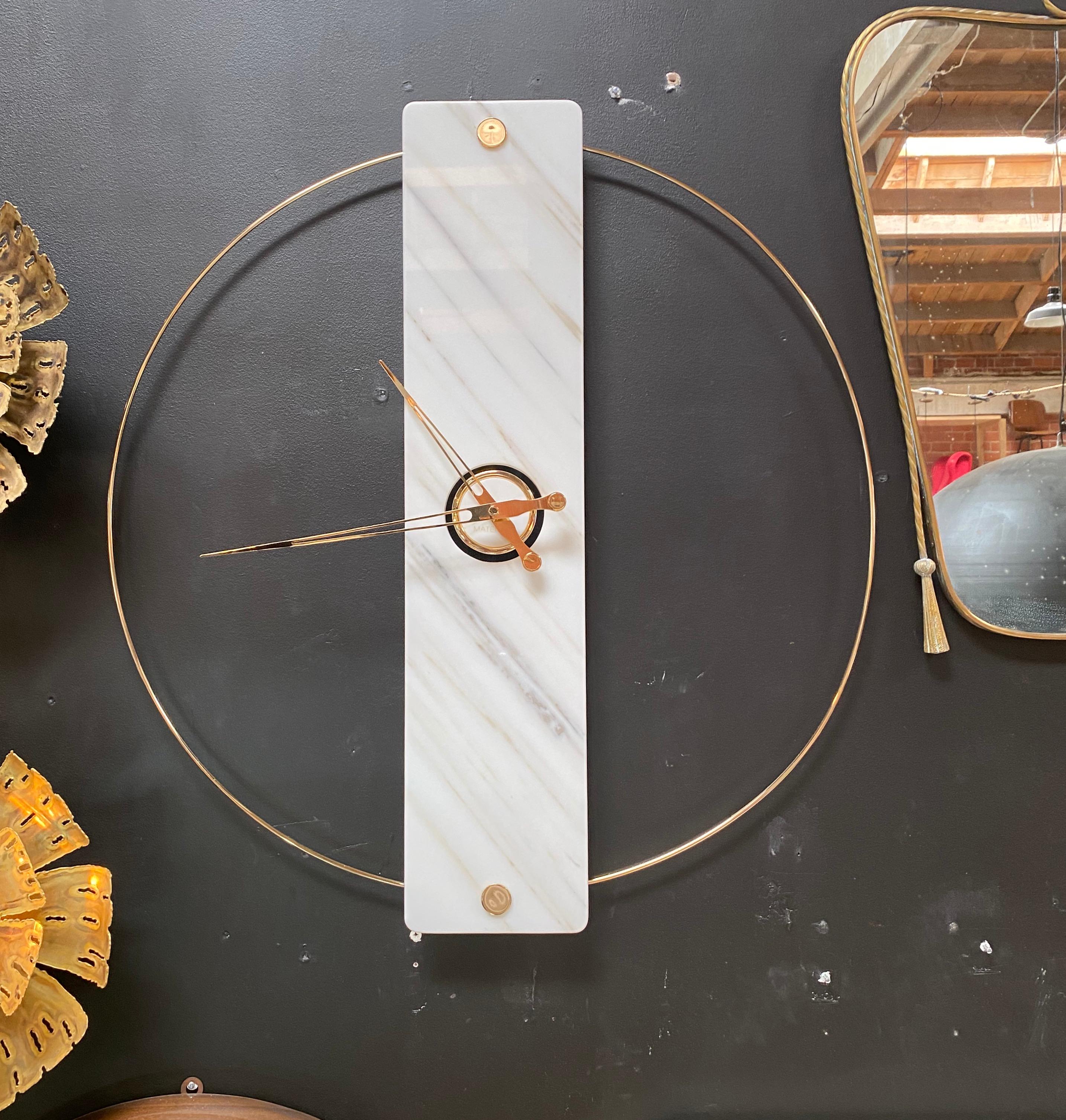 Italian Sculptural Modern Clock 2019 with Carrara Marble and Finishes in 24-Karat Gold