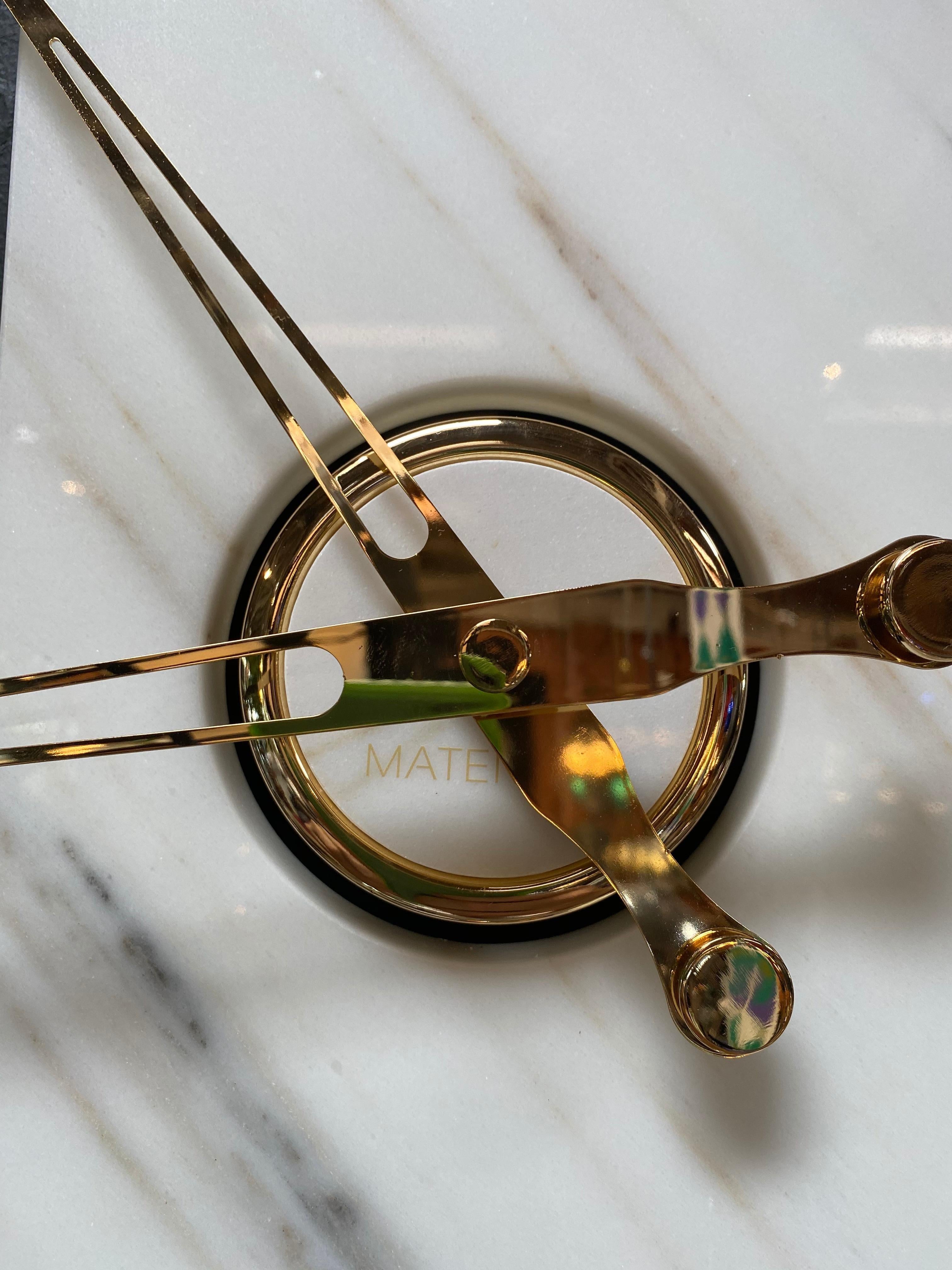 Sculptural Modern Clock 2019 with Carrara Marble and Finishes in 24-Karat Gold 3