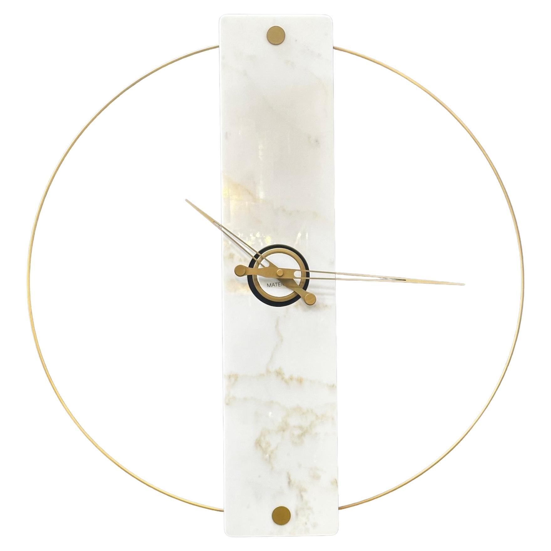 Sculptural Modern Clock with Carrara Marble and Finishes in Brass, 2023