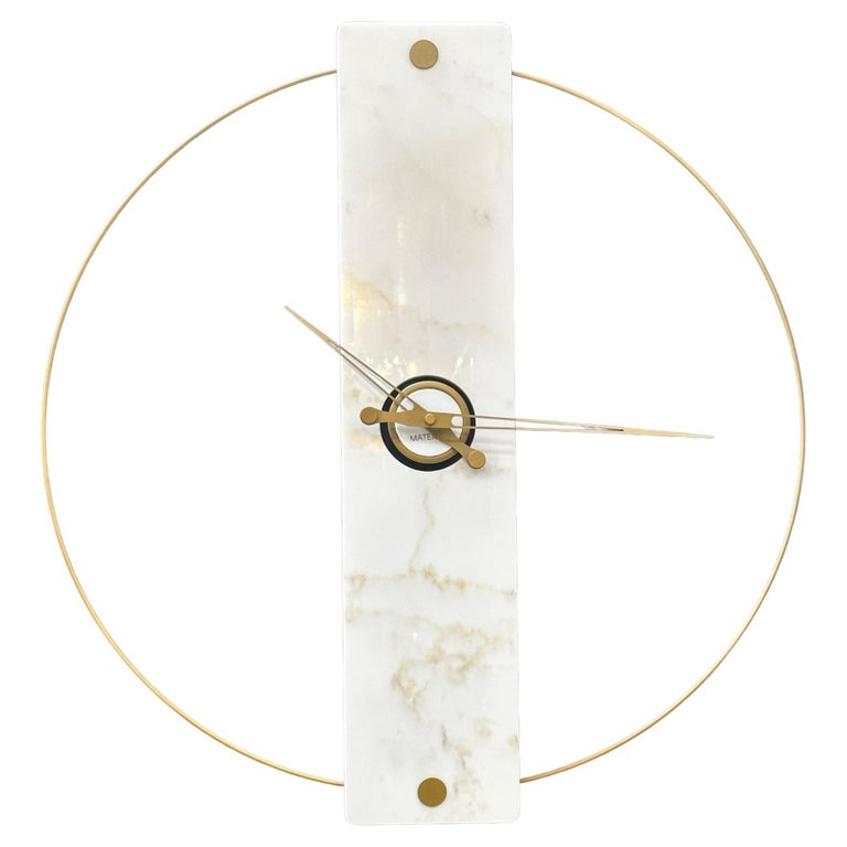 Sculptural Modern Clock with Carrara Marble and Finishes in Brass 2023
