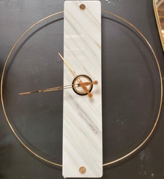 Sculptural Modern Clock  with Carrara Marble and Finishes in Brass