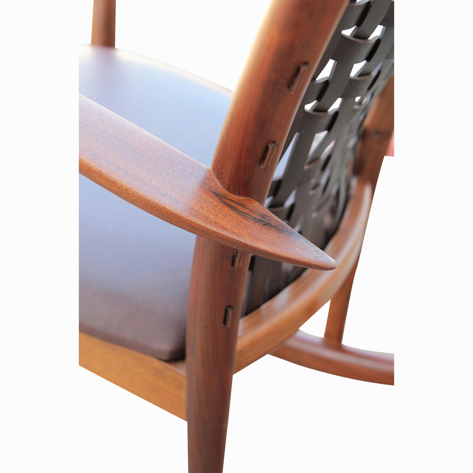 Sculptural Modern Handmade Walnut and Woven Leather Rocking Chair 1