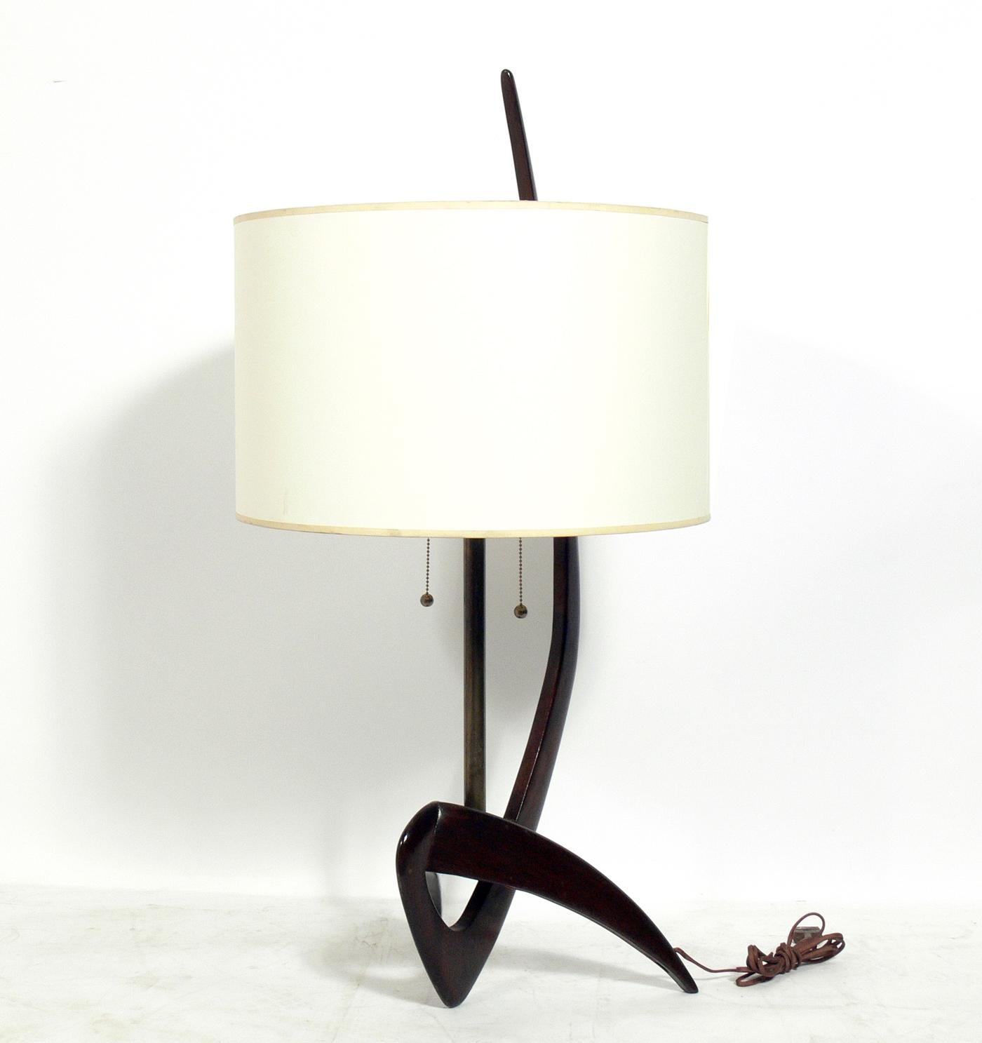 Sculptural modern lamp, believed to be Italian, circa 1960s. It has been rewired and is ready to use. The price noted below includes the shade.