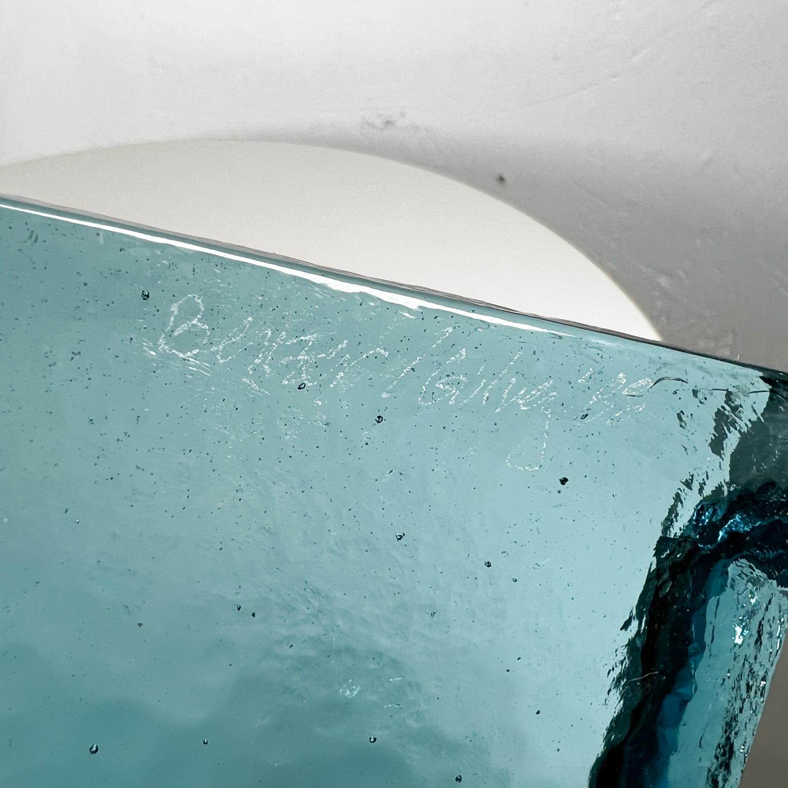 Sculptural Modern Light Blue Art Glass Decorative Desk Tray Controlled Bubble 5