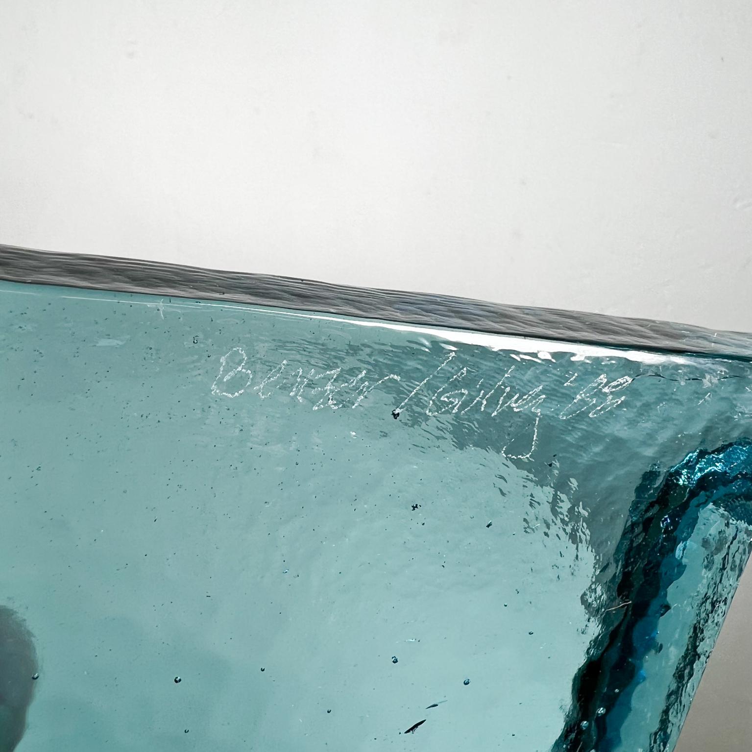 Sculptural Modern Light Blue Art Glass Decorative Desk Tray Controlled Bubble 6