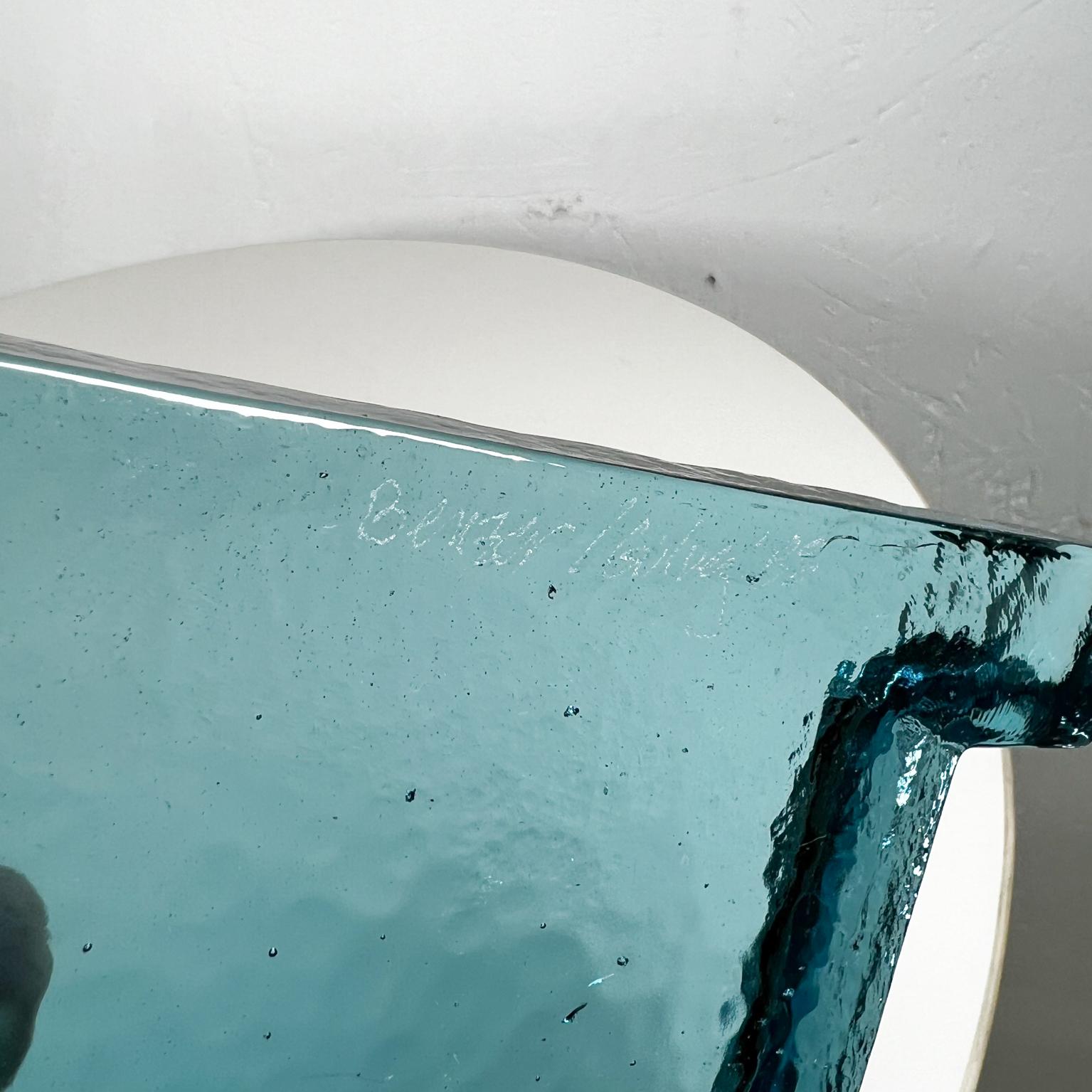 Sculptural Modern Light Blue Art Glass Decorative Desk Tray Controlled Bubble 2