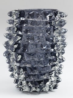 Sculptural Modern Murano Blown Rostrato Vase in Dark Amethyst