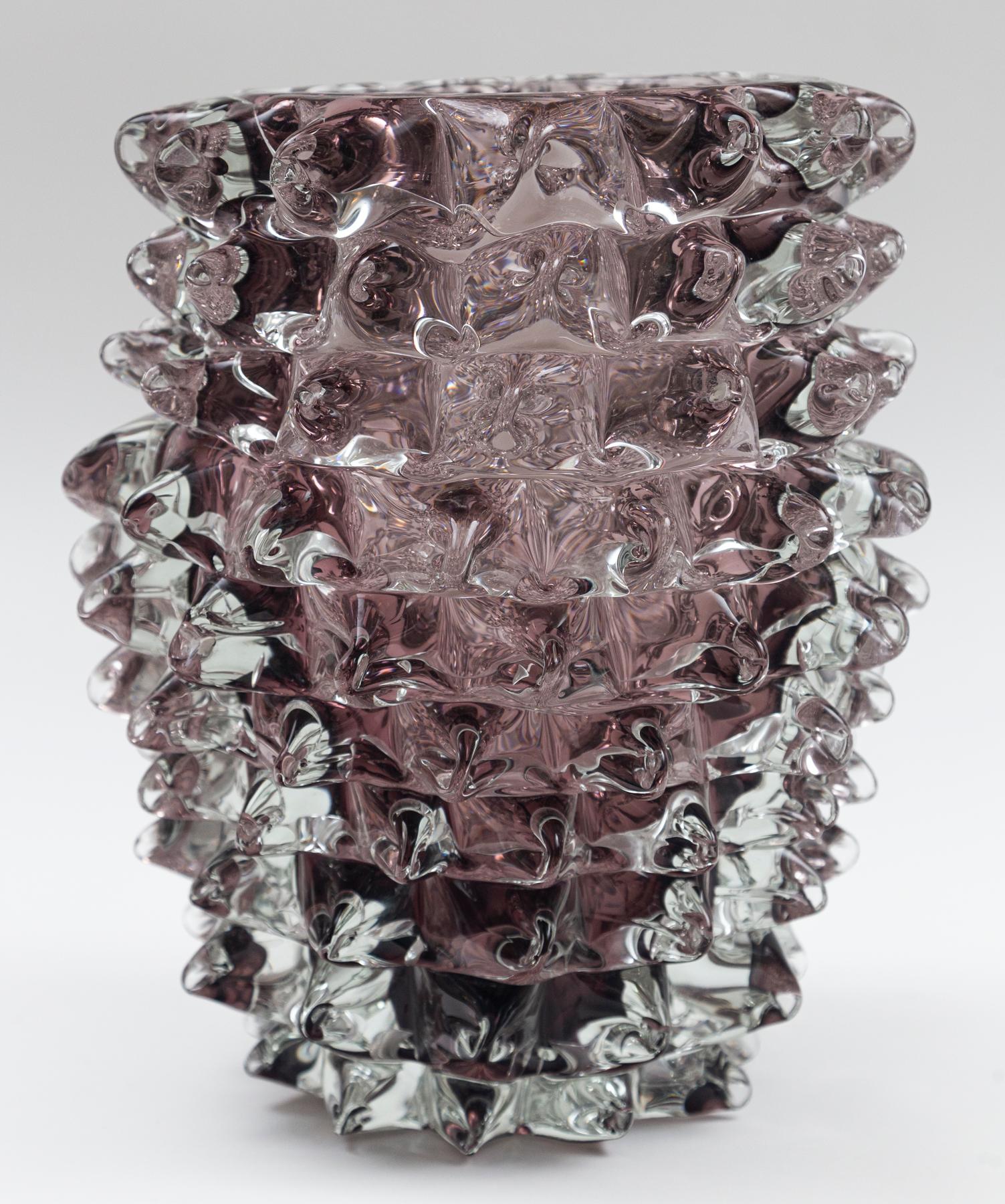Blown Glass Sculptural Modern Murano Blown Rostrato Vase in Amethyst For Sale