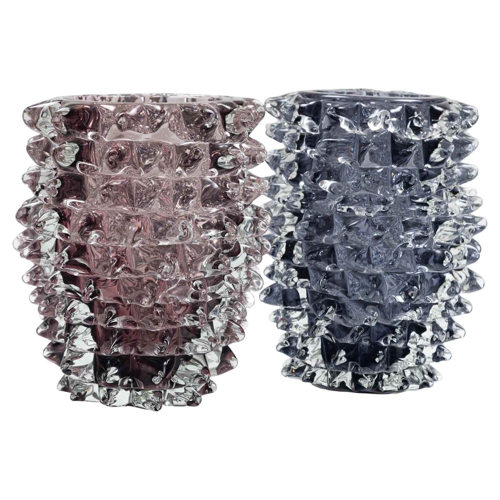 Vaso scultoreo moderno di Murano soffiato a rostro in ametista in vendita