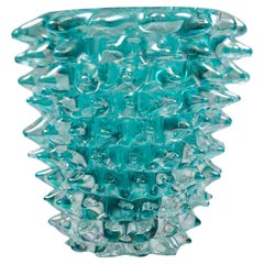 Skulpturale Moderne Murano geblasen Rostrato Vase In Aquamarin