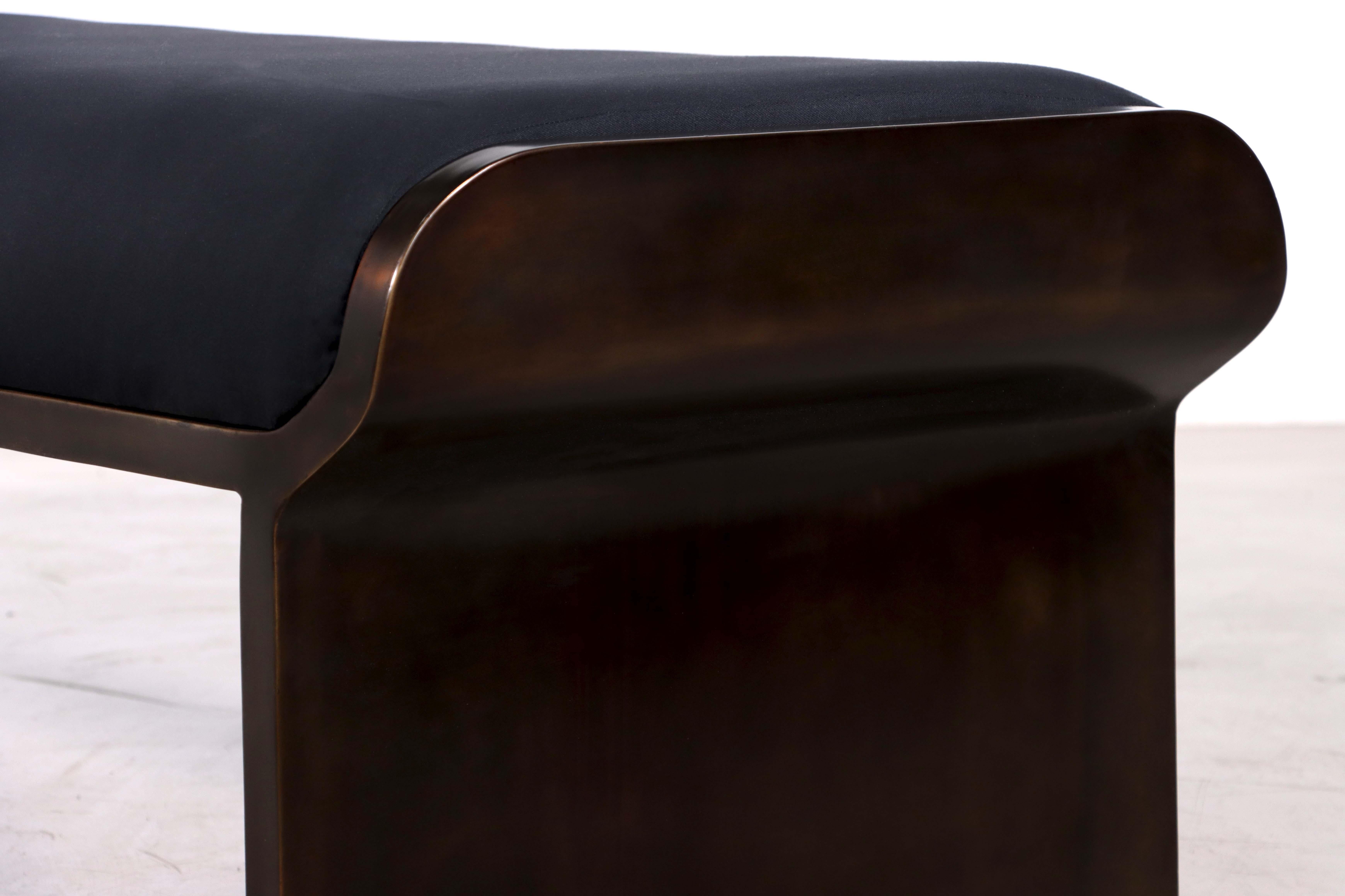 Sculptural Modern Oil Rubbed Bronze and Fabric Bench by Costantini, Elia  In New Condition For Sale In New York, NY