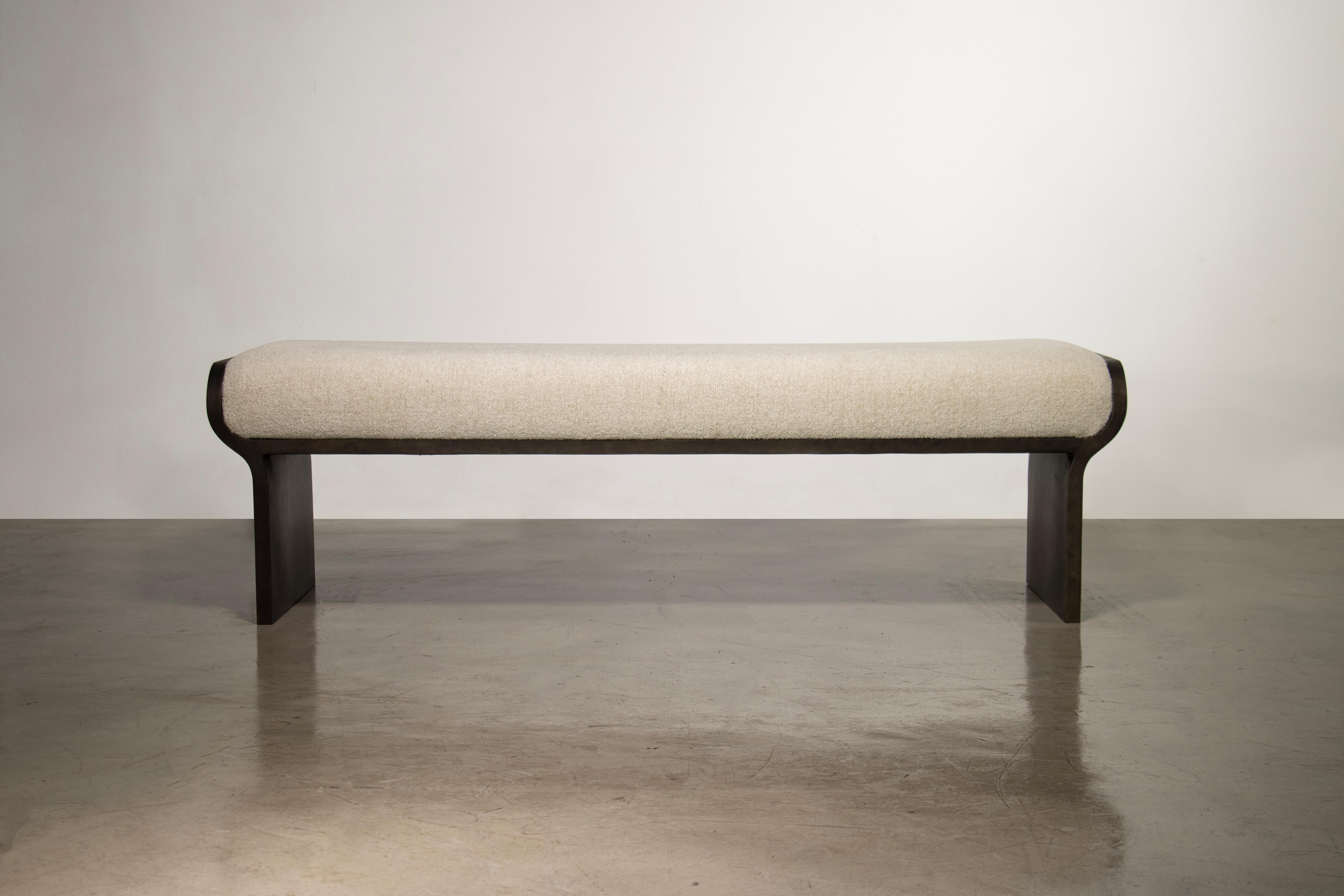 Argentine Sculptural Modern Oil Rubbed Bronze and Fabric Bench by Costantini, Elia For Sale