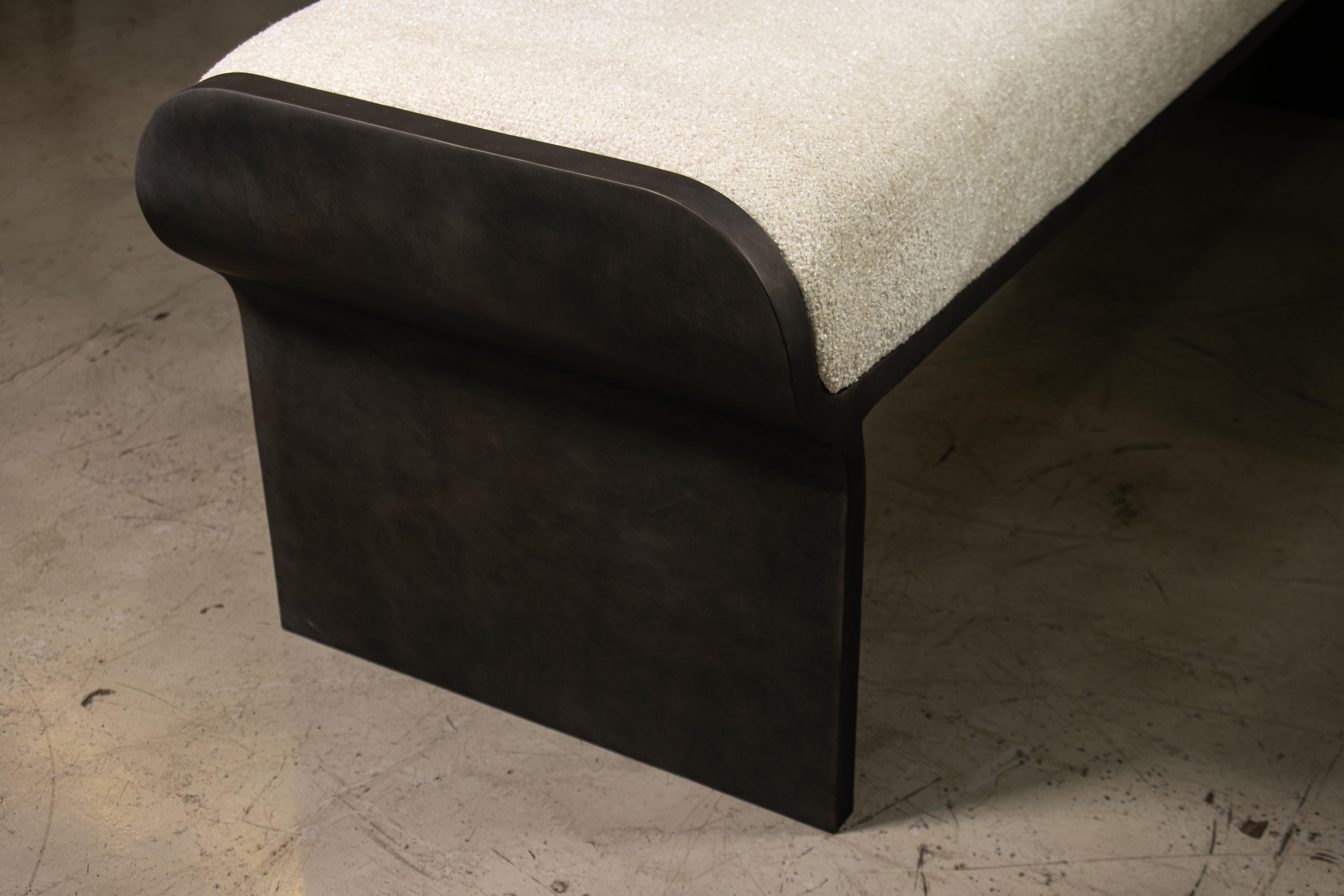 Metal Sculptural Modern Oil Rubbed Bronze and Fabric Bench by Costantini, Elia For Sale