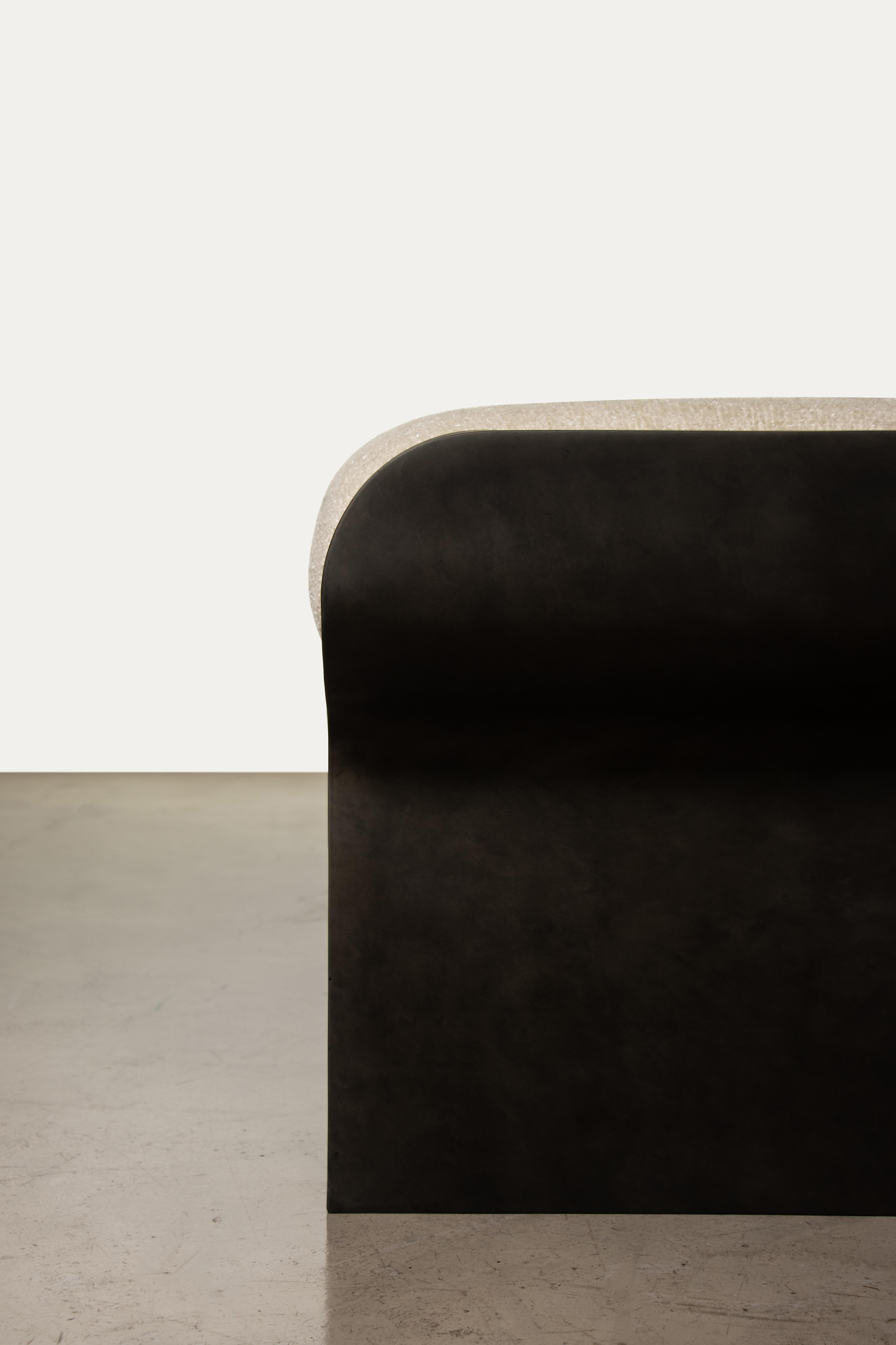 Sculptural Modern Oil Rubbed Bronze and Fabric Bench by Costantini, Elia For Sale 1