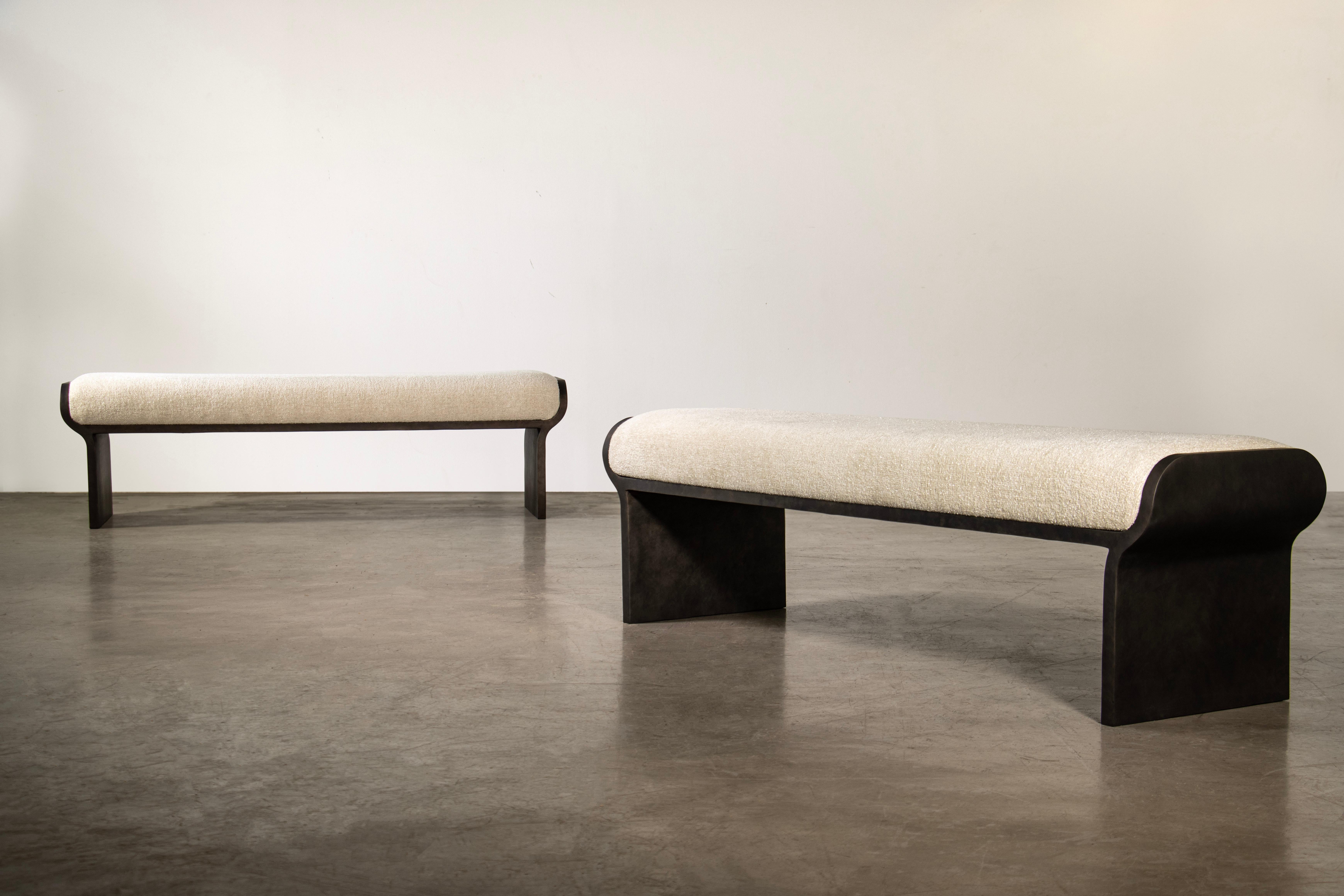 Sculptural Modern Oil Rubbed Bronze and Fabric Bench by Costantini, Elia For Sale 2
