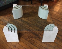Sculptural Modern Tessellated Stone Glass & Brass Square Coffee Table, Marcius