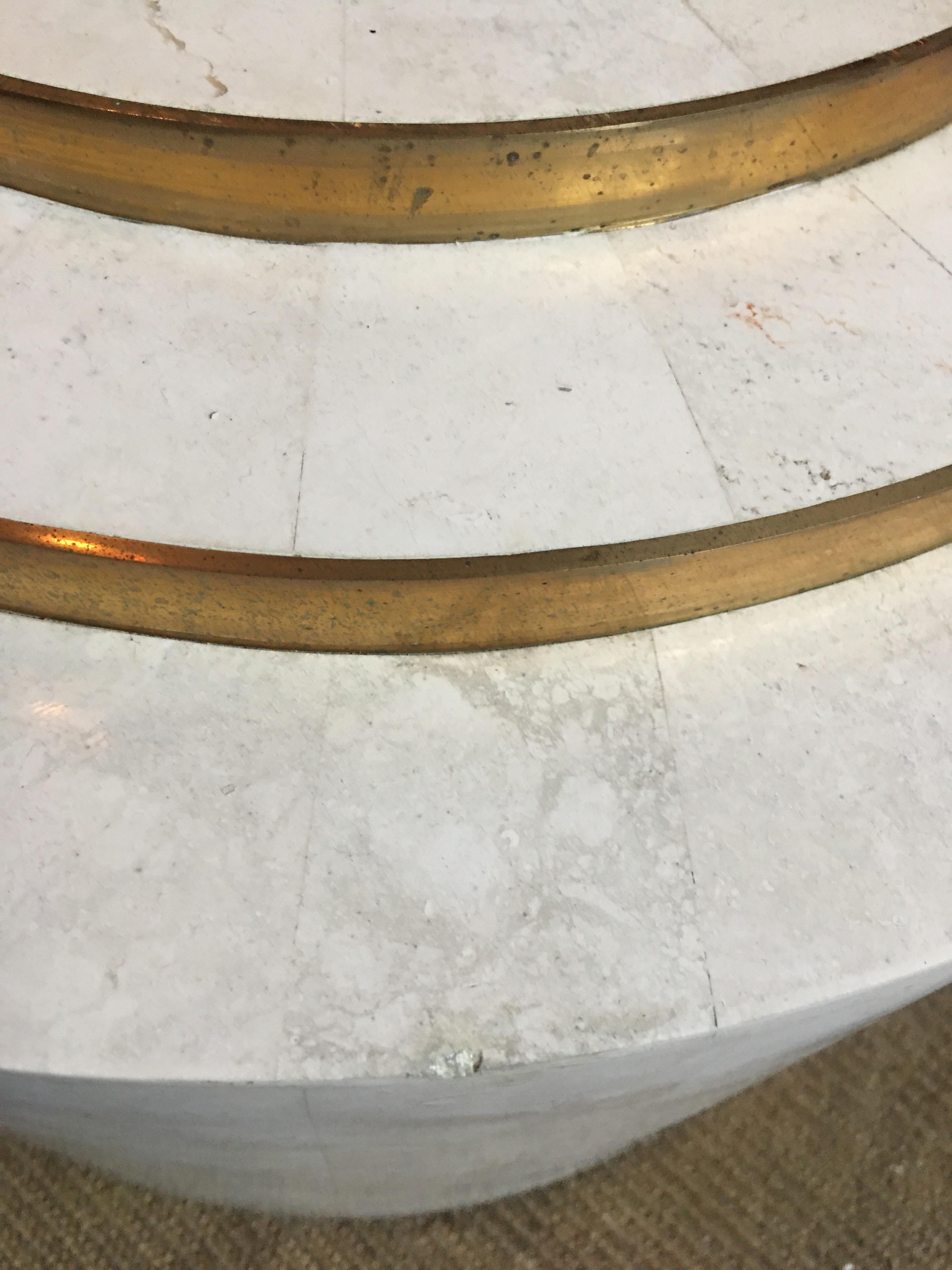 Sculptural Modern Tessellated Stone Glass & Brass Square Coffee Table, Marcius In Good Condition For Sale In Lambertville, NJ