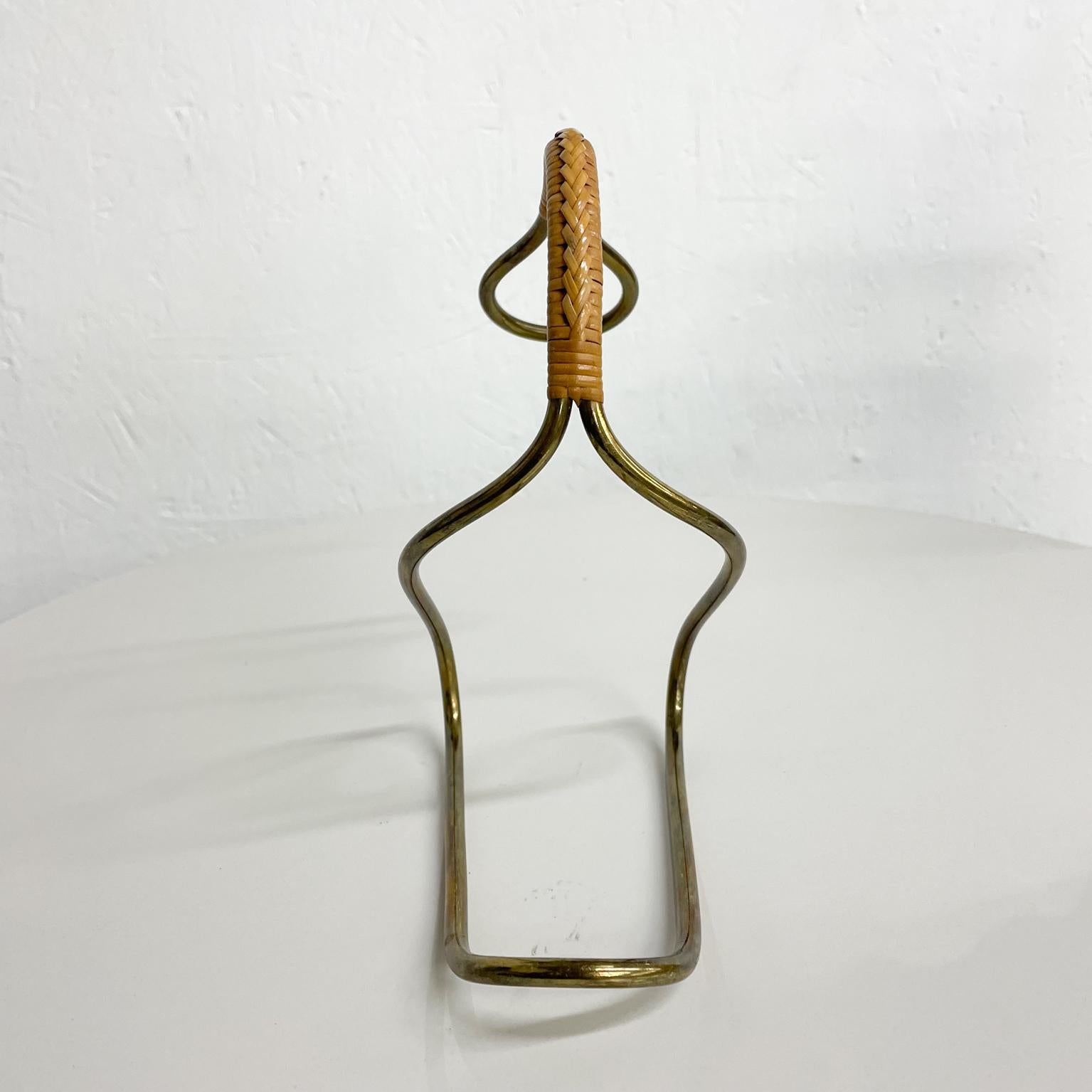 Sculptural Modern Wine Bottle Holder Brass & Cane Carl Aubock, Austria, 1950s For Sale 4
