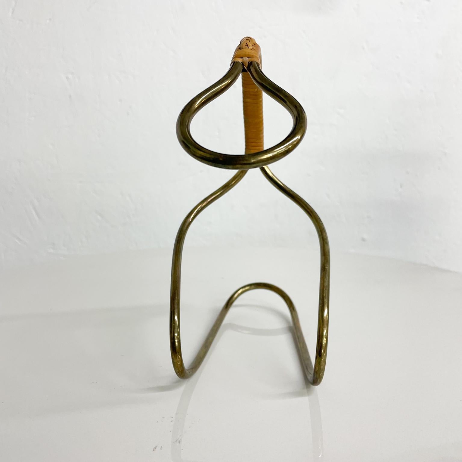 Mid-20th Century Sculptural Modern Wine Bottle Holder Brass & Cane Carl Aubock, Austria, 1950s For Sale