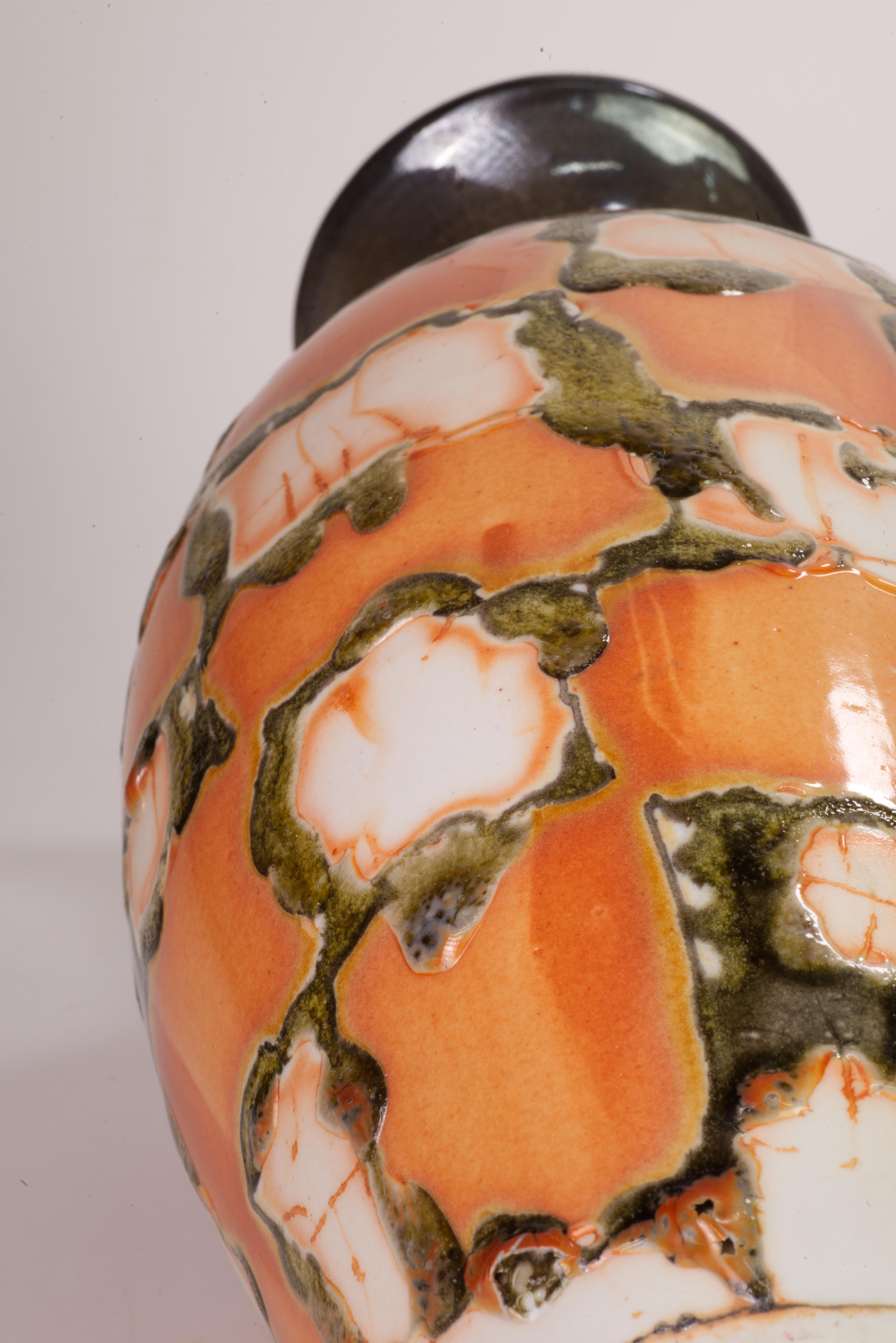 Skulpturale modernistische Farbblock-Vase aus Lavaglasur, Studio Art Pottery im Angebot 2