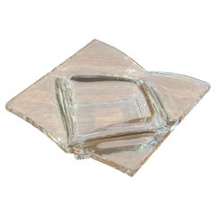 Sculptural Modernist Heavy Crystal Geometric Ashtray or Vide-Poche