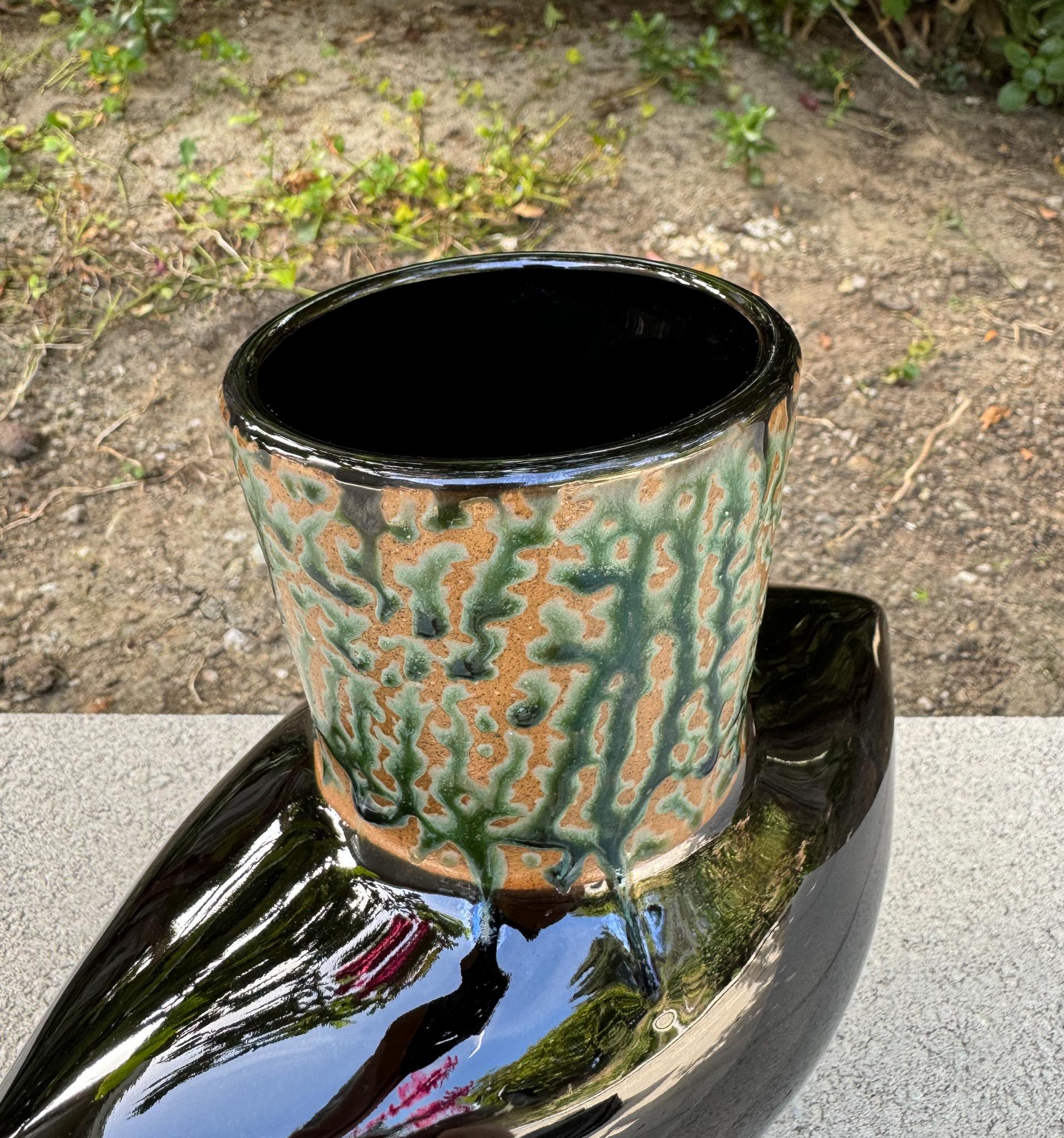 Skulpturale modernistische Ikebana-Keramikvase aus Keramik, Japan, um 1965 im Angebot 4