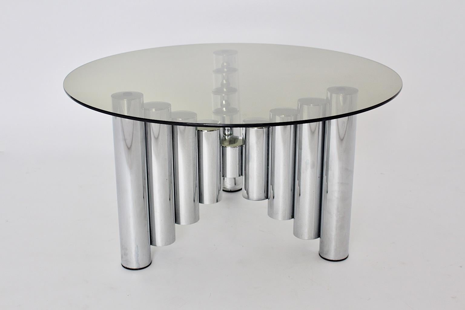 Mid-Century Modern Sculptural Modernist Vintage Chromed Metal Glass Coffee Table Side Table 1960s For Sale